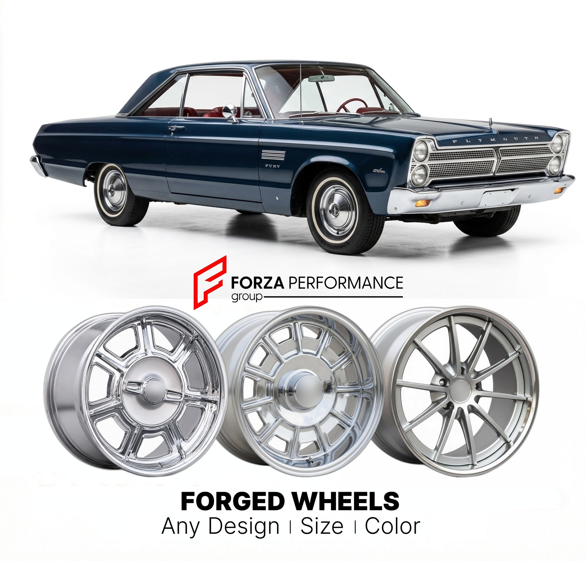 CUSTOM CLASSIC VINTAGE RESTOMOD RETRO OLD SCHOOL FORGED WHEELS RIMS for PLYMOUTH FURY 1965 - 1968