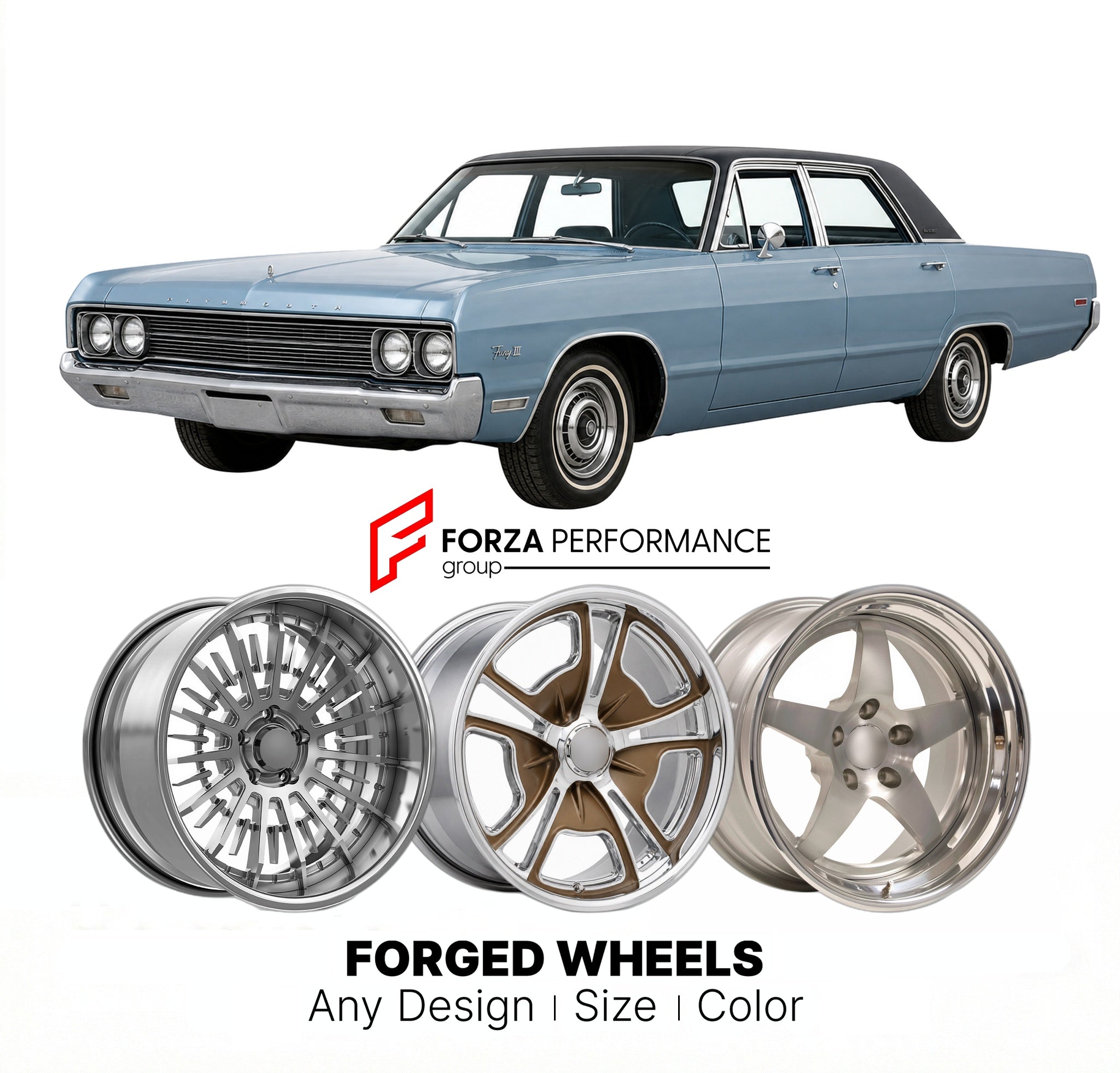 CUSTOM CLASSIC VINTAGE RESTOMOD RETRO OLD SCHOOL FORGED WHEELS RIMS for PLYMOUTH FURY 1969 - 1973