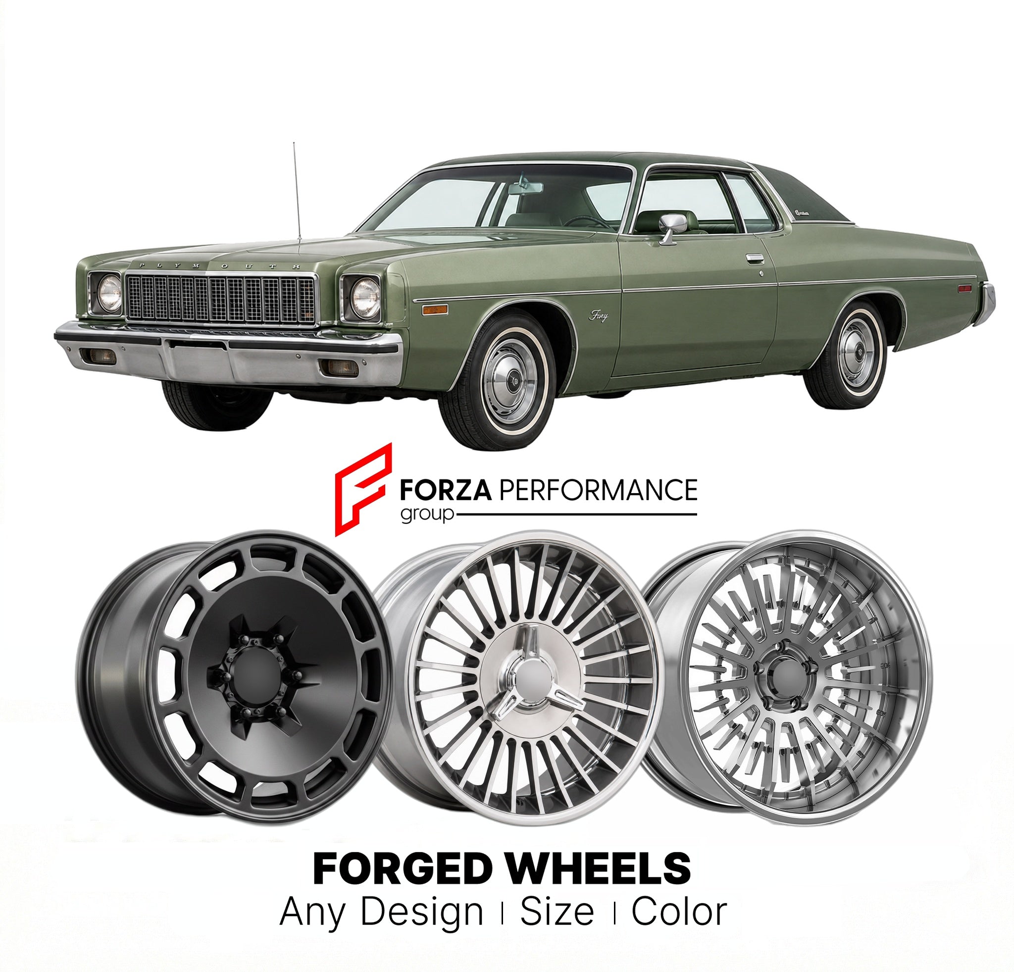 CUSTOM CLASSIC VINTAGE RESTOMOD RETRO OLD SCHOOL FORGED WHEELS RIMS for PLYMOUTH FURY 1974 - 1978