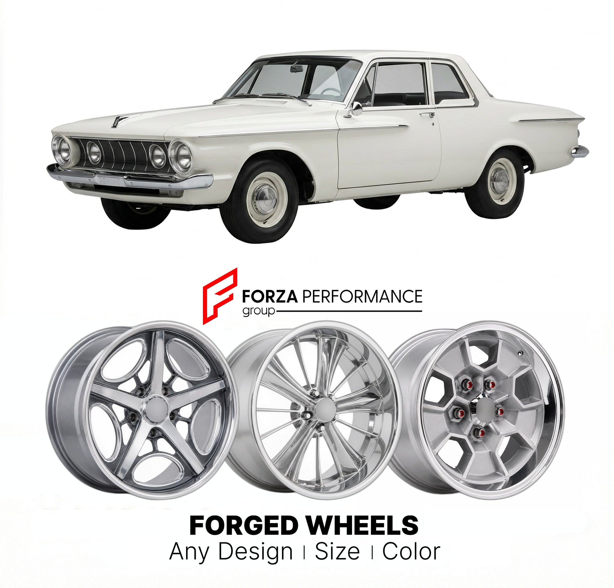 CUSTOM CLASSIC VINTAGE RESTOMOD RETRO OLD SCHOOL FORGED WHEELS RIMS for PLYMOUTH FURY 426 STREET WEDGE 1962 - 1964