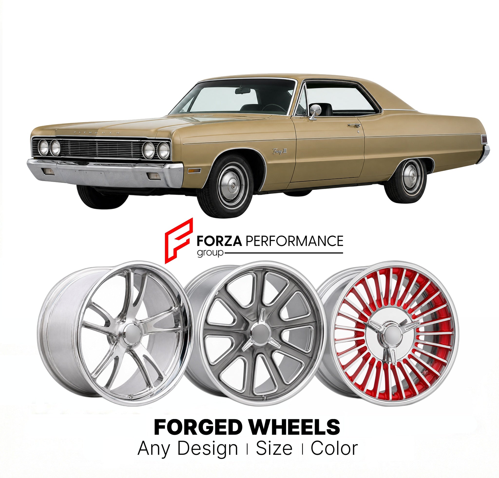 CUSTOM CLASSIC VINTAGE RESTOMOD RETRO OLD SCHOOL FORGED WHEELS RIMS for PLYMOUTH FURY III 1969 - 1973