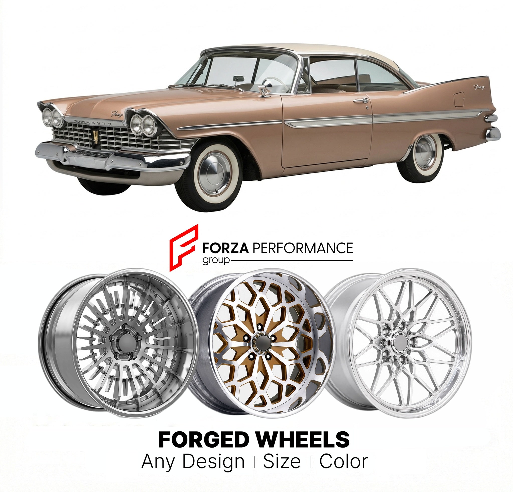 CUSTOM CLASSIC VINTAGE RESTOMOD RETRO OLD SCHOOL FORGED WHEELS RIMS for PLYMOUTH FURY SPORT 1959 - 1961