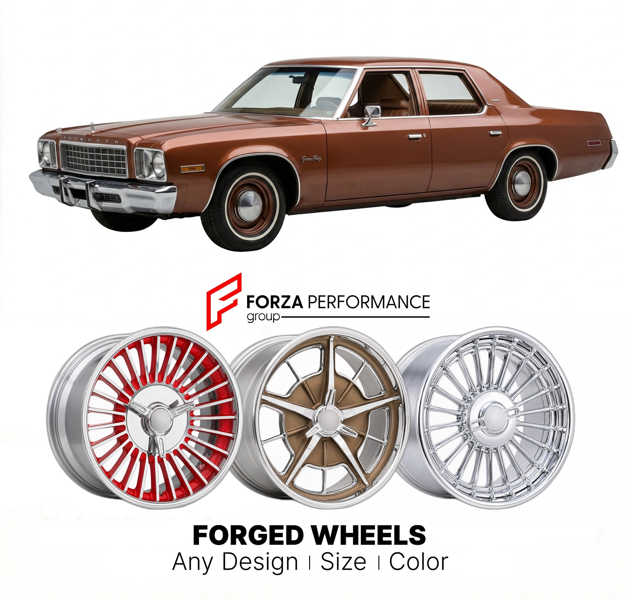 CUSTOM CLASSIC VINTAGE RESTOMOD RETRO OLD SCHOOL FORGED WHEELS RIMS for PLYMOUTH GRAN FURY 1975 - 1978