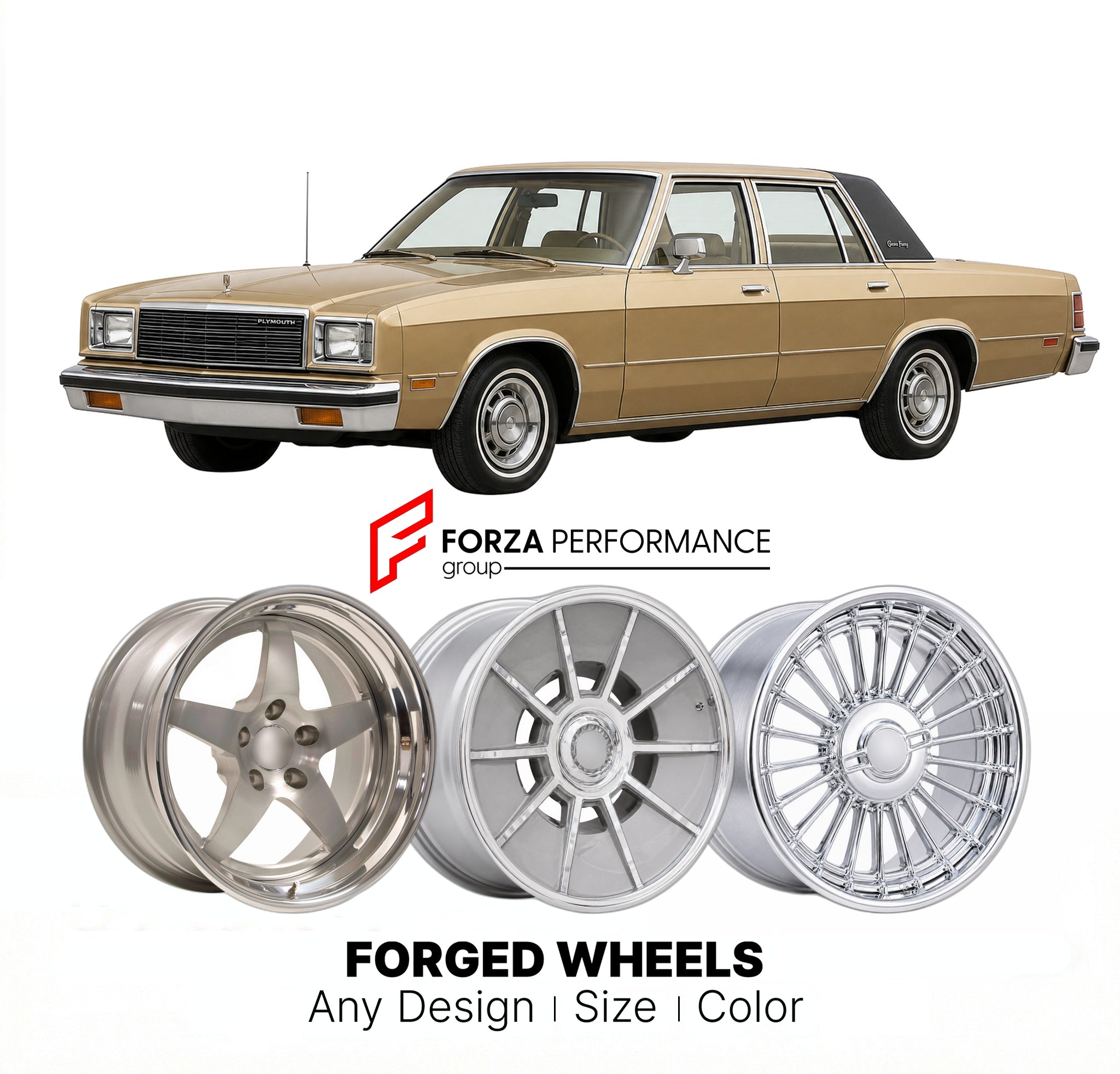 CUSTOM CLASSIC VINTAGE RESTOMOD RETRO OLD SCHOOL FORGED WHEELS RIMS for PLYMOUTH GRAN FURY 1982 - 1989