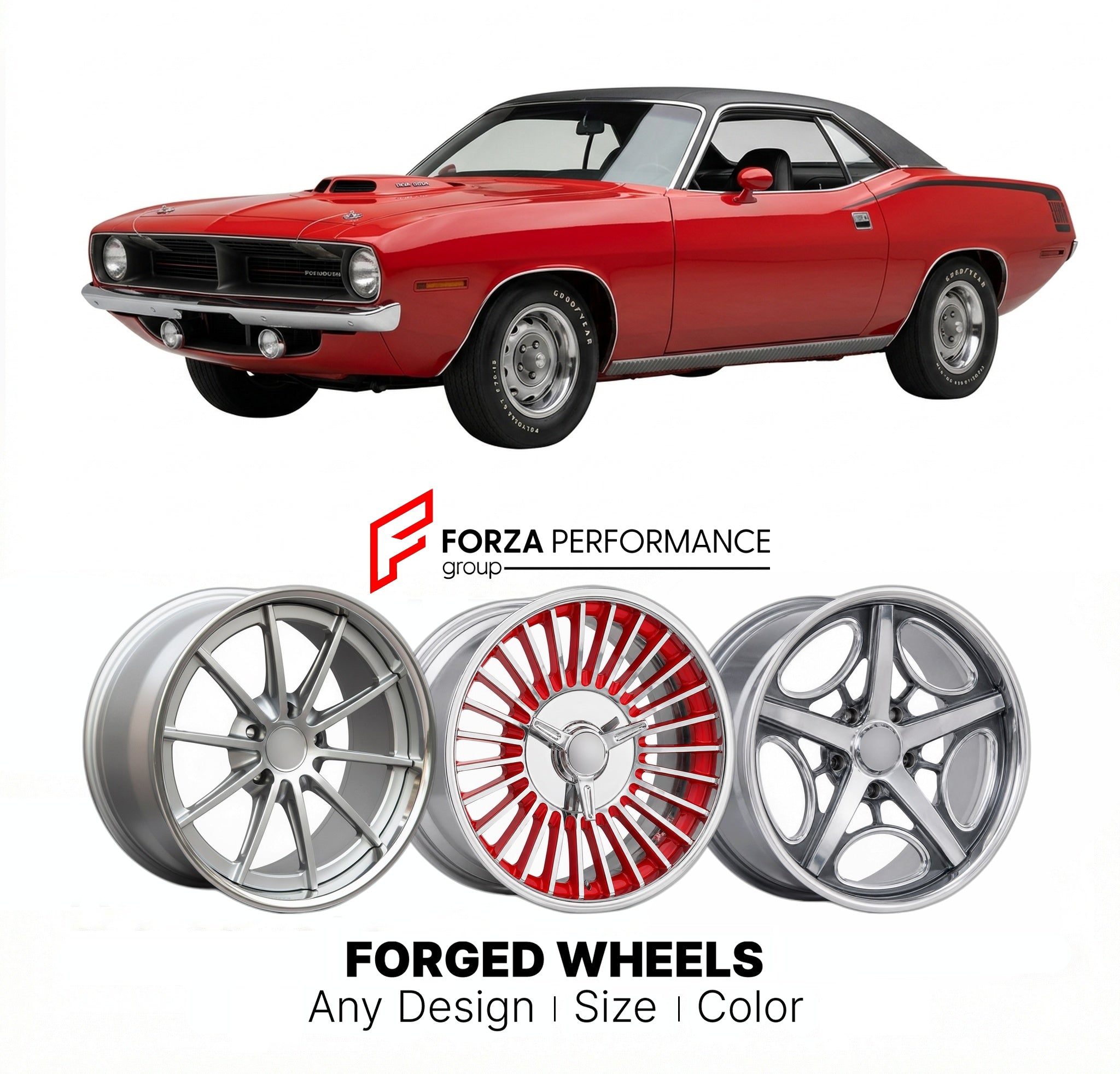 CUSTOM CLASSIC VINTAGE RESTOMOD RETRO OLD SCHOOL FORGED WHEELS RIMS for PLYMOUTH HEMI CUDA 1970 - 1971