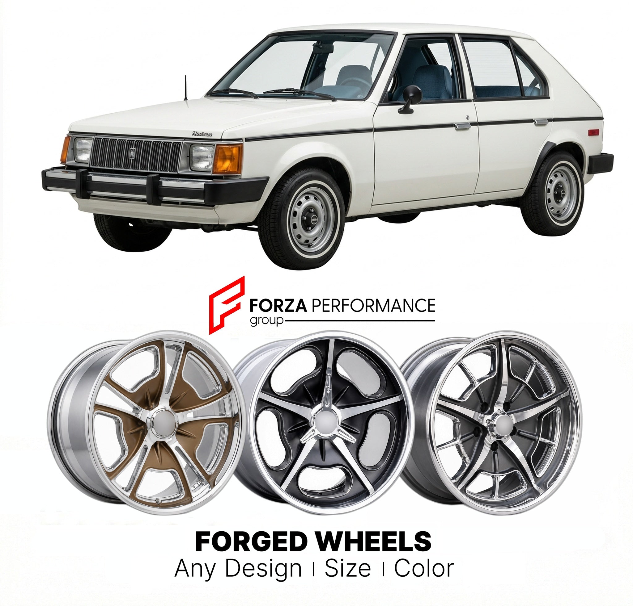 CUSTOM CLASSIC VINTAGE RESTOMOD RETRO OLD SCHOOL FORGED WHEELS RIMS for PLYMOUTH HORIZON 1978 - 1990