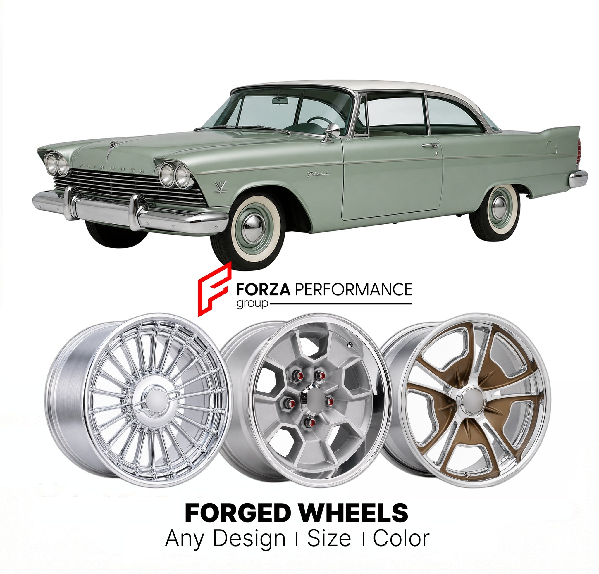 CUSTOM CLASSIC VINTAGE RESTOMOD RETRO OLD SCHOOL FORGED WHEELS RIMS for PLYMOUTH PLAZA 1958 - 1958