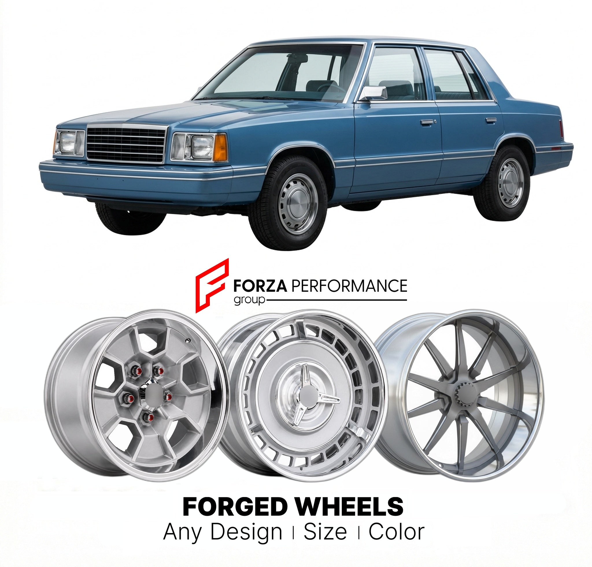 CUSTOM CLASSIC VINTAGE RESTOMOD RETRO OLD SCHOOL FORGED WHEELS RIMS for PLYMOUTH RELIANT 1981 - 1989