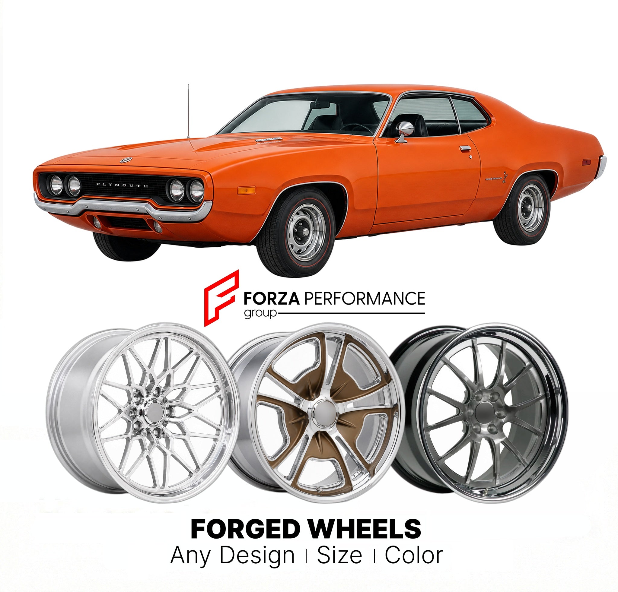 CUSTOM CLASSIC VINTAGE RESTOMOD RETRO OLD SCHOOL FORGED WHEELS RIMS for PLYMOUTH ROAD RUNNER 1971 - 1974