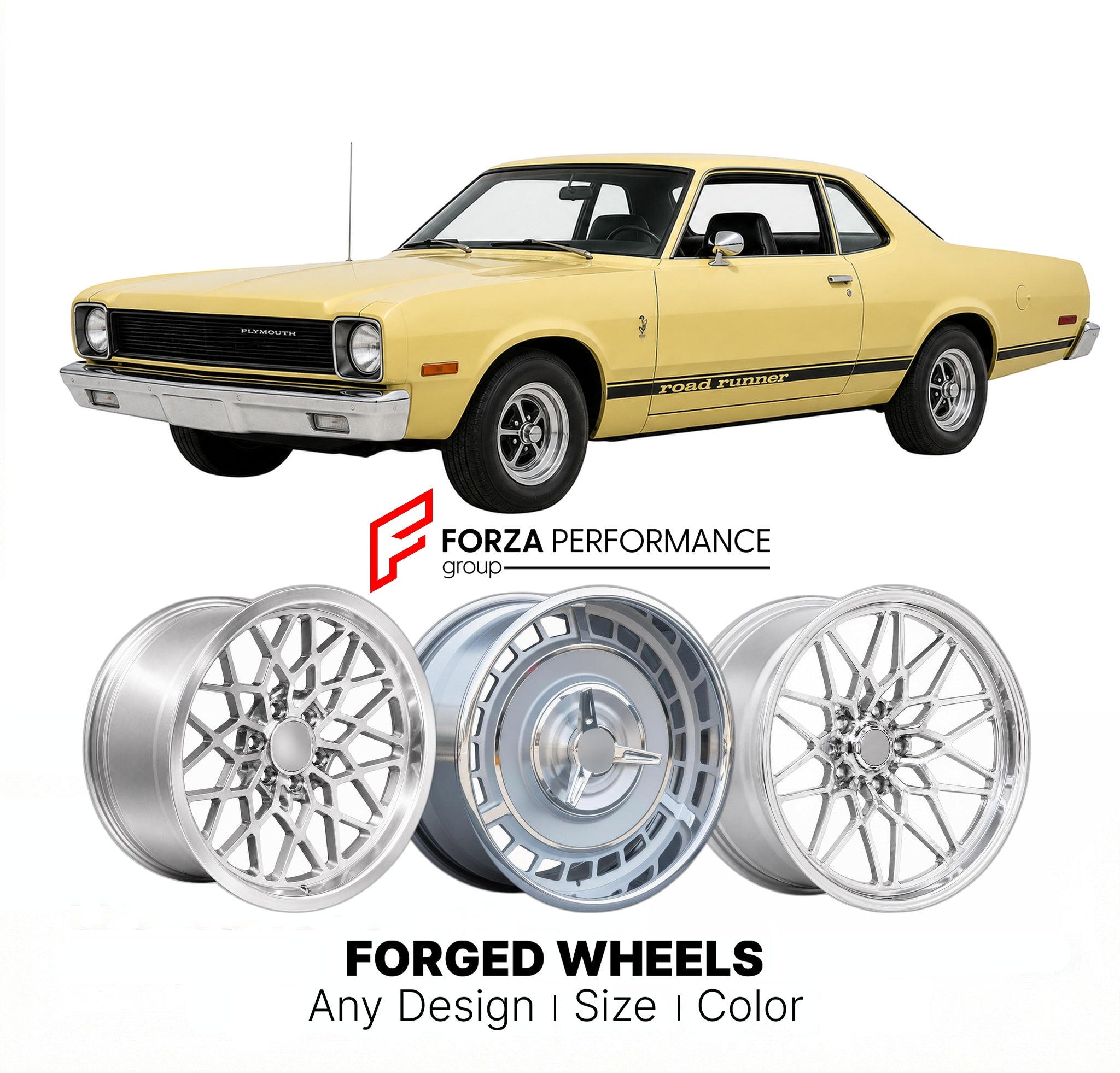 CUSTOM CLASSIC VINTAGE RESTOMOD RETRO OLD SCHOOL FORGED WHEELS RIMS for PLYMOUTH ROAD RUNNER 1975 - 1980