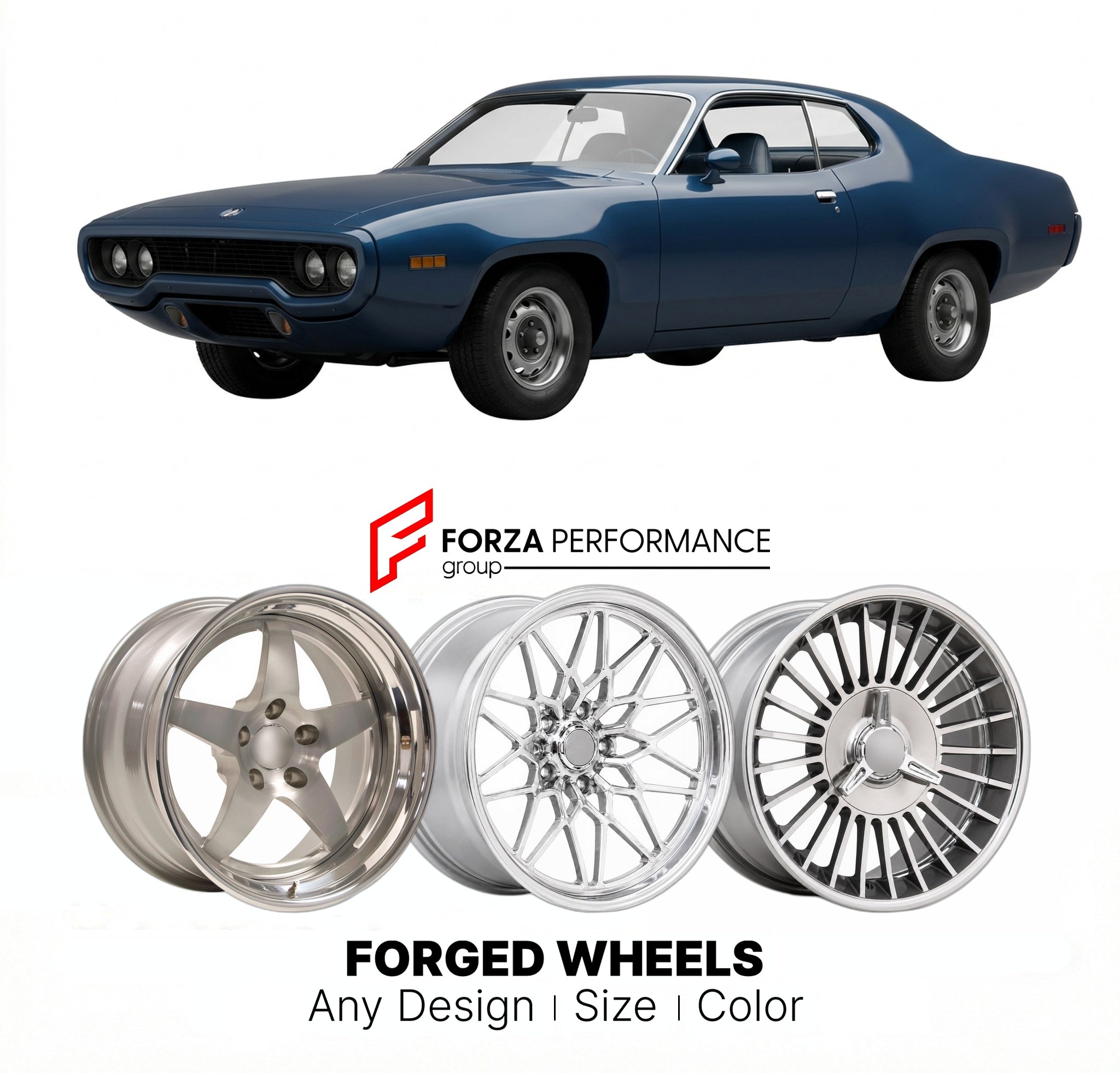 CUSTOM CLASSIC VINTAGE RESTOMOD RETRO OLD SCHOOL FORGED WHEELS RIMS for PLYMOUTH ROAD RUNNER 440 1972 - 1974