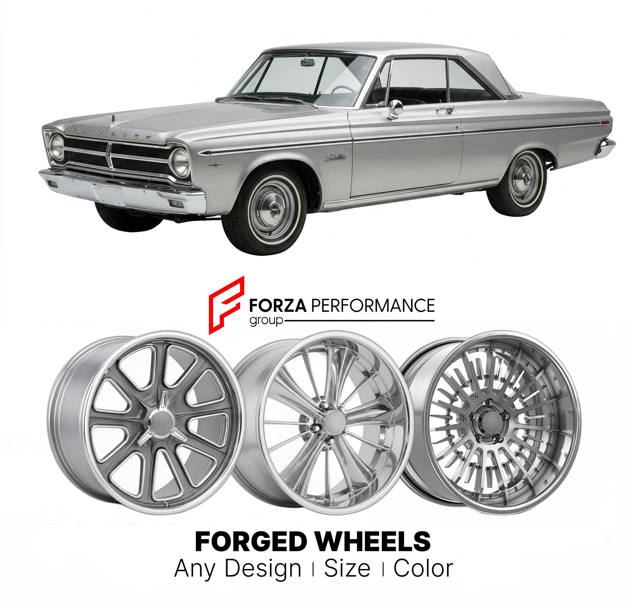 CUSTOM CLASSIC VINTAGE RESTOMOD RETRO OLD SCHOOL FORGED WHEELS RIMS for PLYMOUTH SATELLITE 1965 - 1967