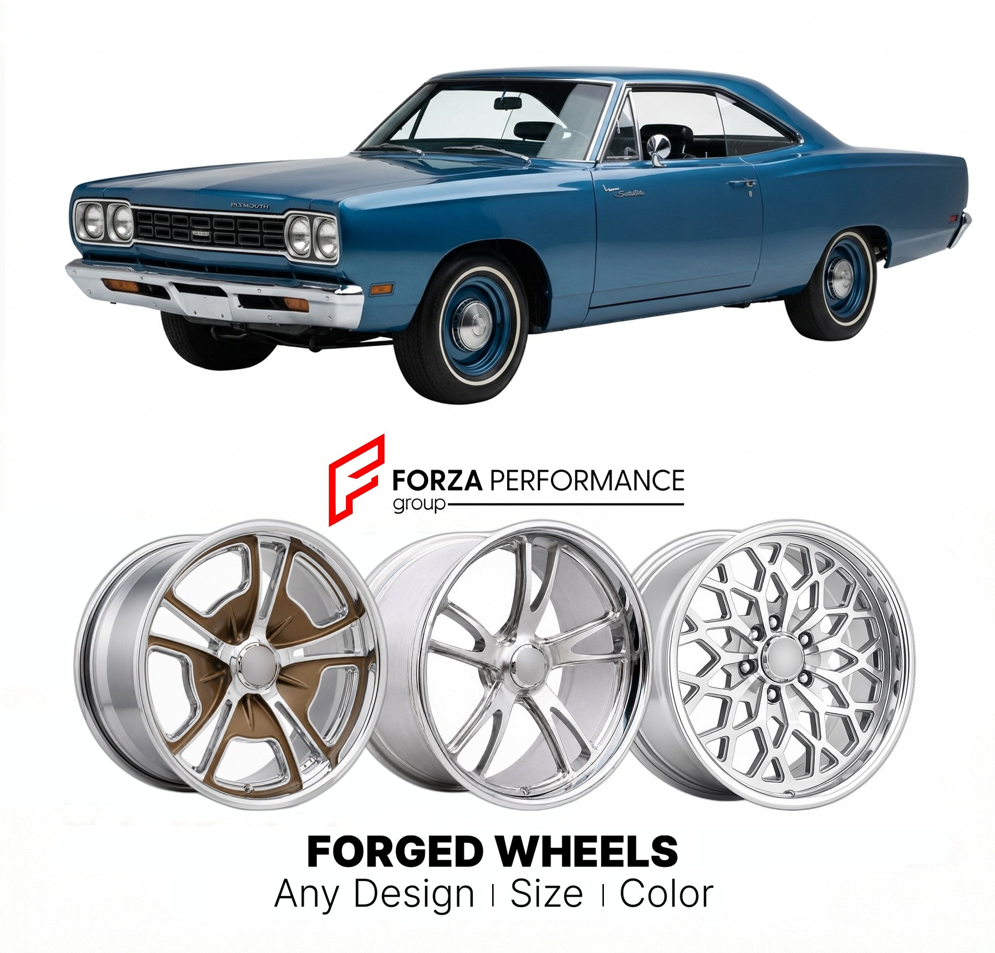 CUSTOM CLASSIC VINTAGE RESTOMOD RETRO OLD SCHOOL FORGED WHEELS RIMS for PLYMOUTH SATELLITE SEBRING 1969 - 1970