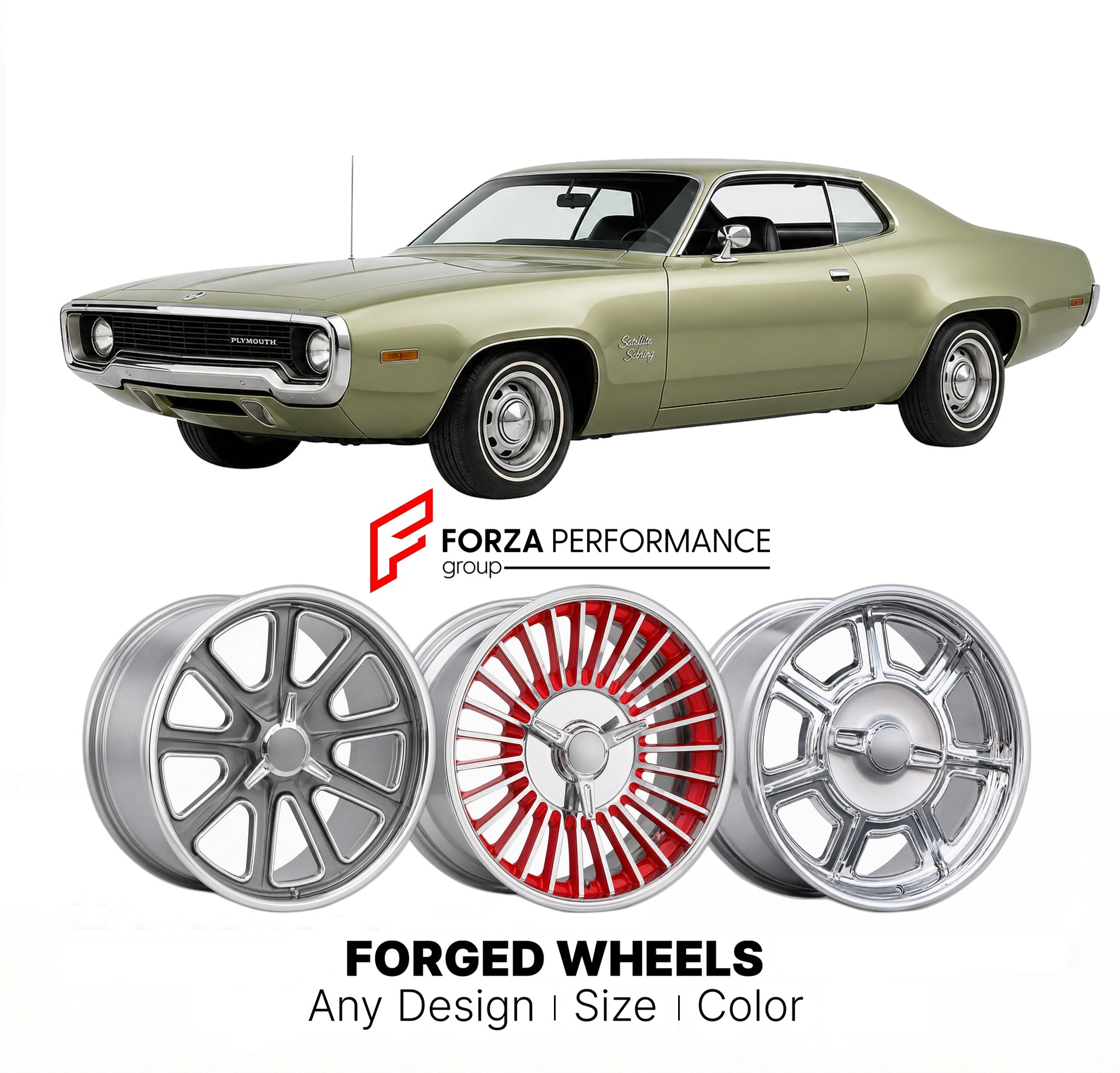 CUSTOM CLASSIC VINTAGE RESTOMOD RETRO OLD SCHOOL FORGED WHEELS RIMS for PLYMOUTH SATELLITE SEBRING 1971 - 1971