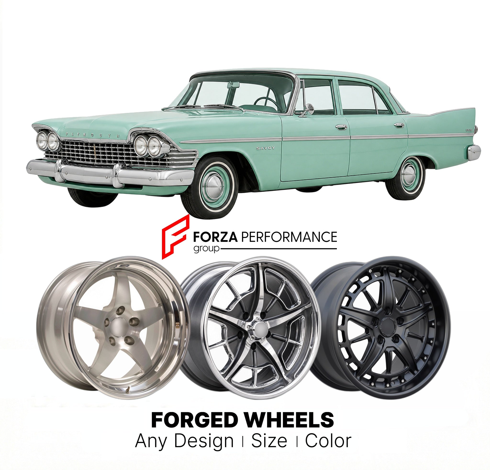 CUSTOM CLASSIC VINTAGE RESTOMOD RETRO OLD SCHOOL FORGED WHEELS RIMS for PLYMOUTH SAVOY 1958 - 1960