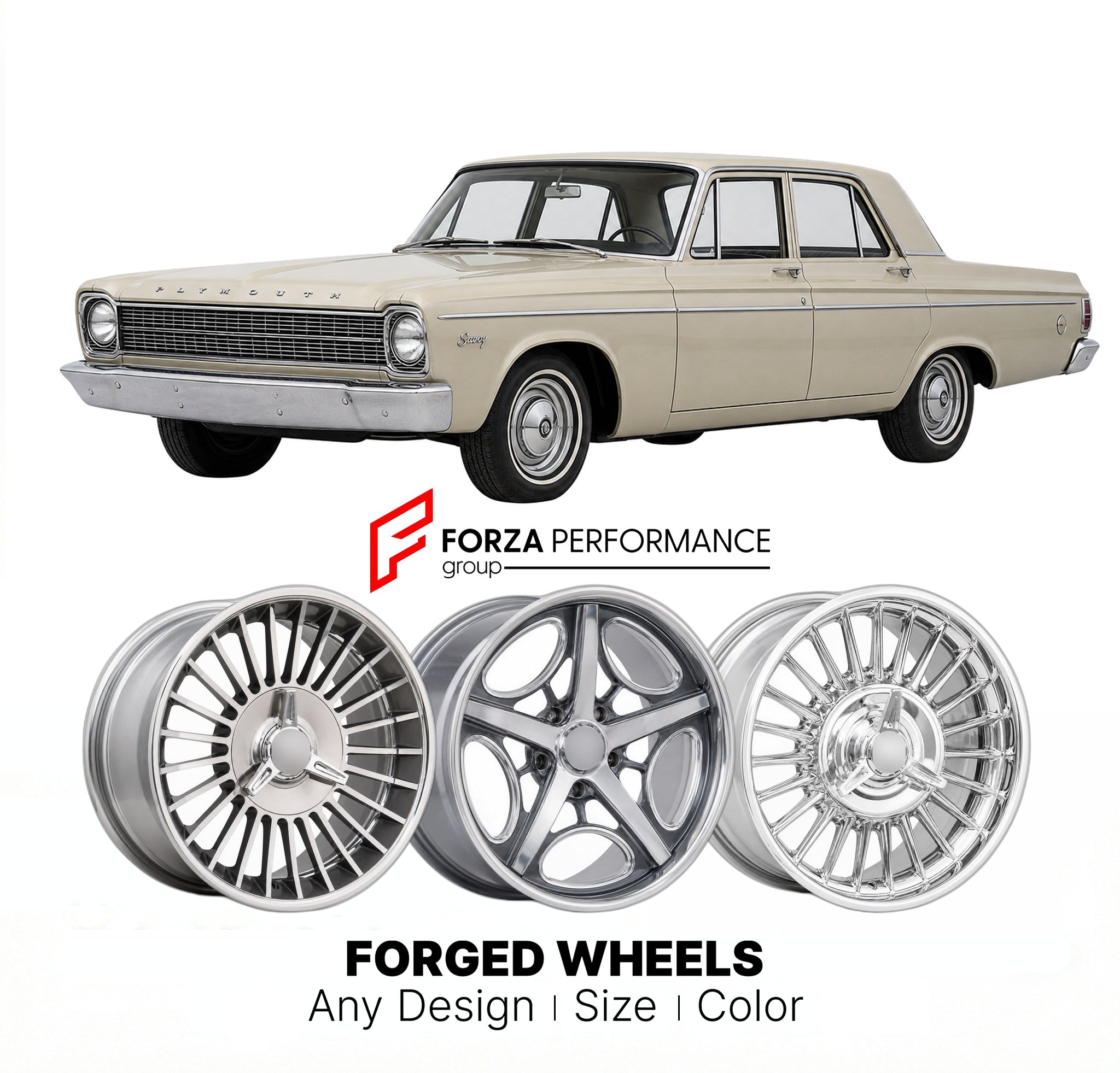 CUSTOM CLASSIC VINTAGE RESTOMOD RETRO OLD SCHOOL FORGED WHEELS RIMS for PLYMOUTH SAVOY 1961 - 1964
