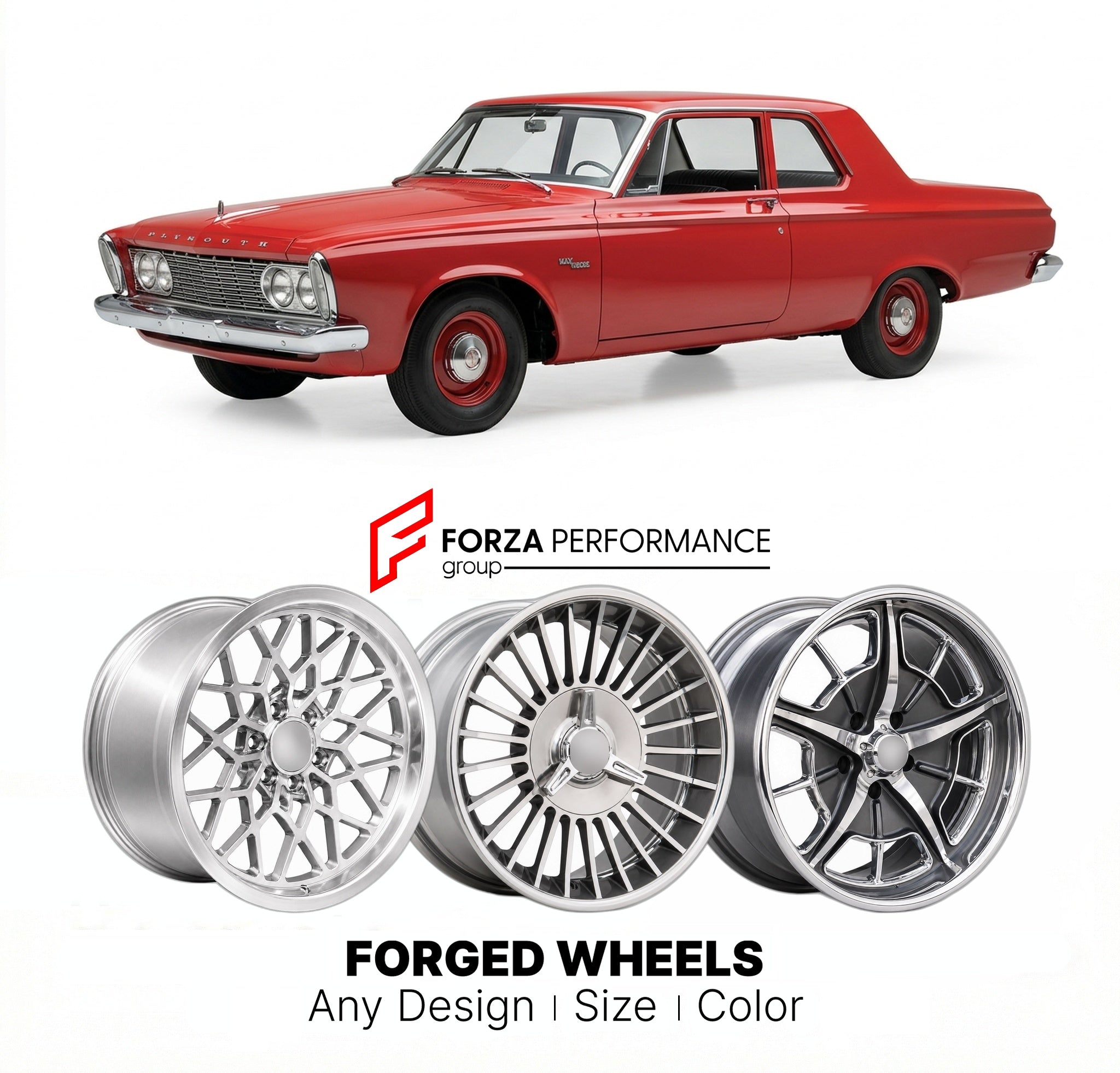 CUSTOM CLASSIC VINTAGE RESTOMOD RETRO OLD SCHOOL FORGED WHEELS RIMS for PLYMOUTH SAVOY MAX WEDGE 1963 - 1964