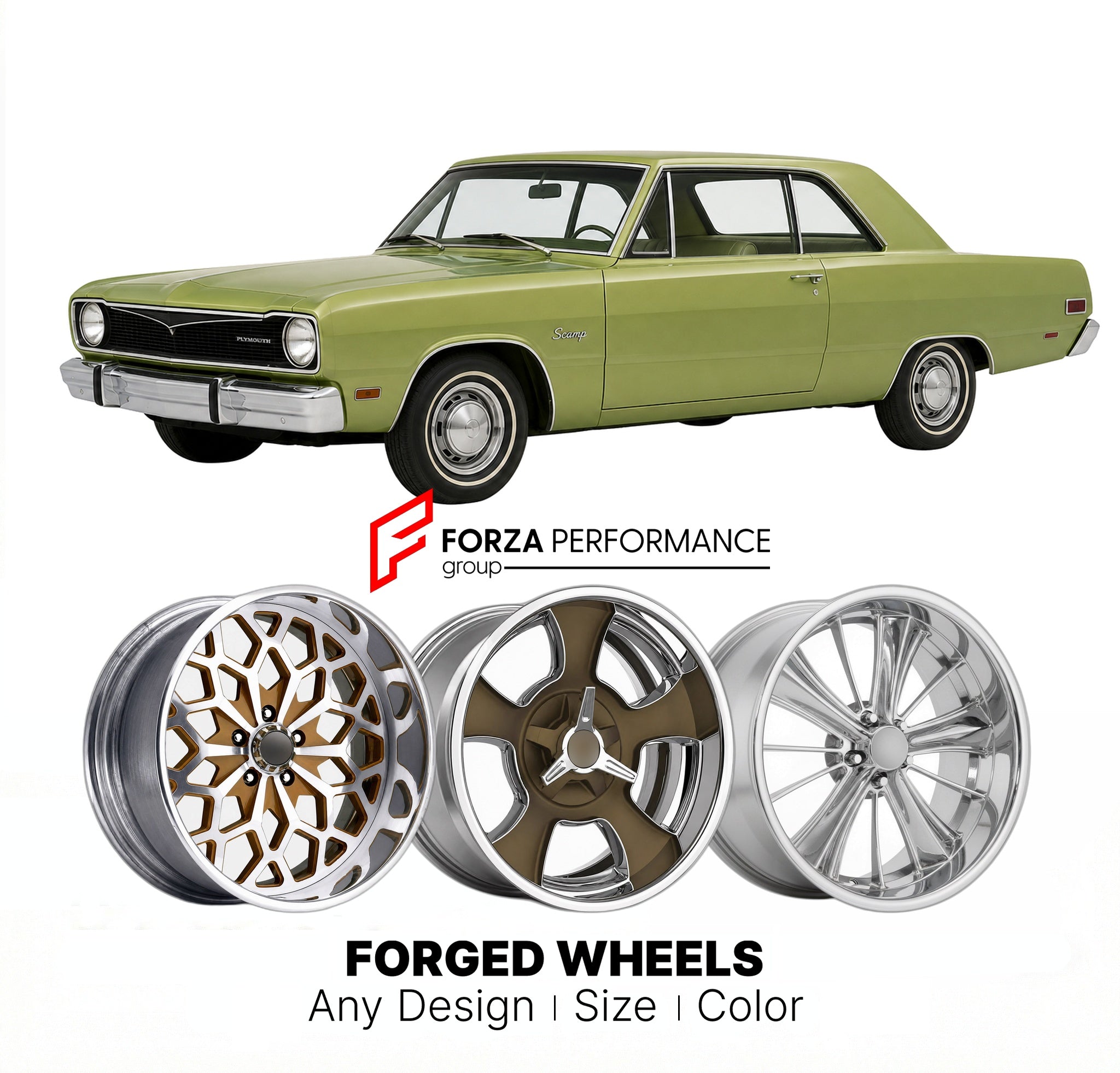 CUSTOM CLASSIC VINTAGE RESTOMOD RETRO OLD SCHOOL FORGED WHEELS RIMS for PLYMOUTH SCAMP 1974 - 1976