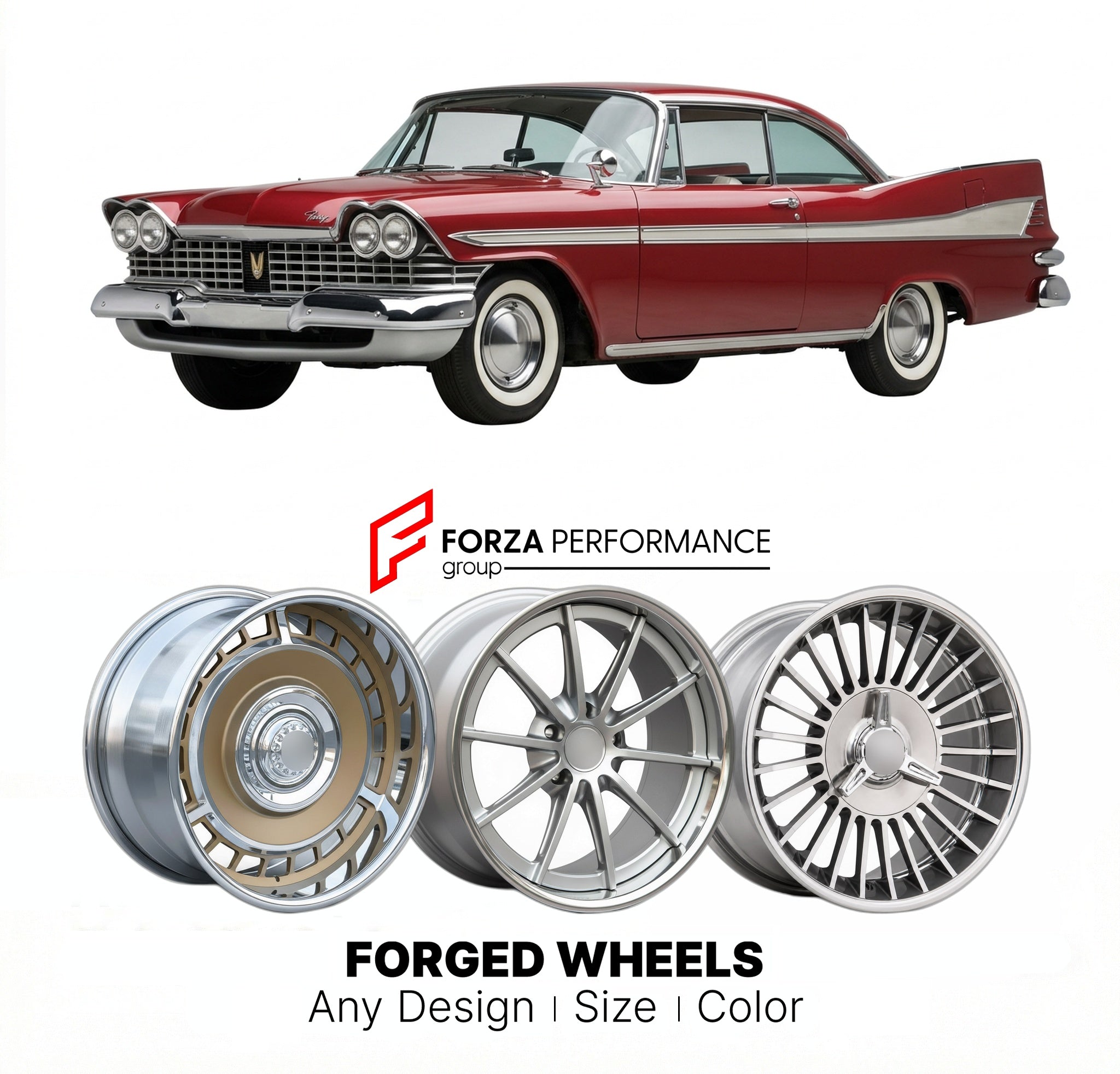 CUSTOM CLASSIC VINTAGE RESTOMOD RETRO OLD SCHOOL FORGED WHEELS RIMS for PLYMOUTH SPORT FURY 1959 - 1961