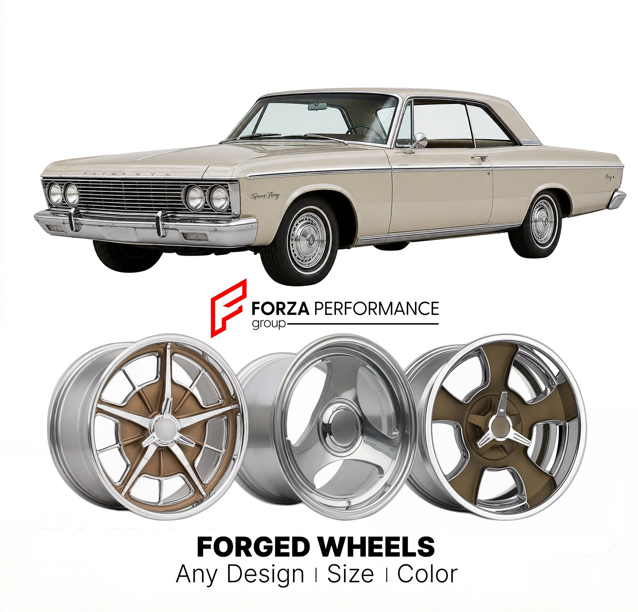 CUSTOM CLASSIC VINTAGE RESTOMOD RETRO OLD SCHOOL FORGED WHEELS RIMS for PLYMOUTH SPORT FURY 1962 - 1964