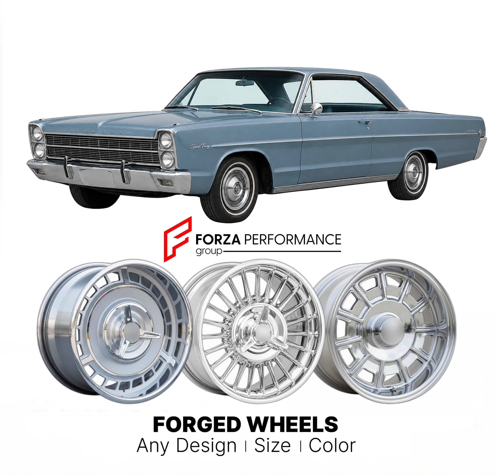 CUSTOM CLASSIC VINTAGE RESTOMOD RETRO OLD SCHOOL FORGED WHEELS RIMS for PLYMOUTH SPORT FURY 1965 - 1967