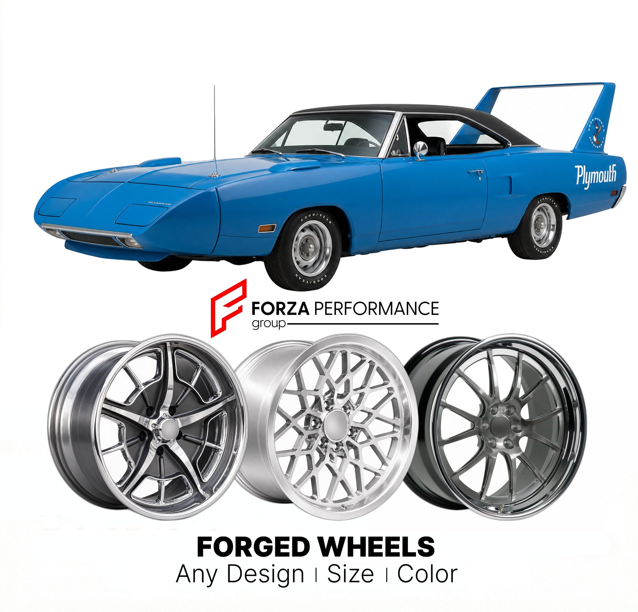 CUSTOM CLASSIC VINTAGE RESTOMOD RETRO OLD SCHOOL FORGED WHEELS RIMS for PLYMOUTH SUPERBIRD 1970 - 1970