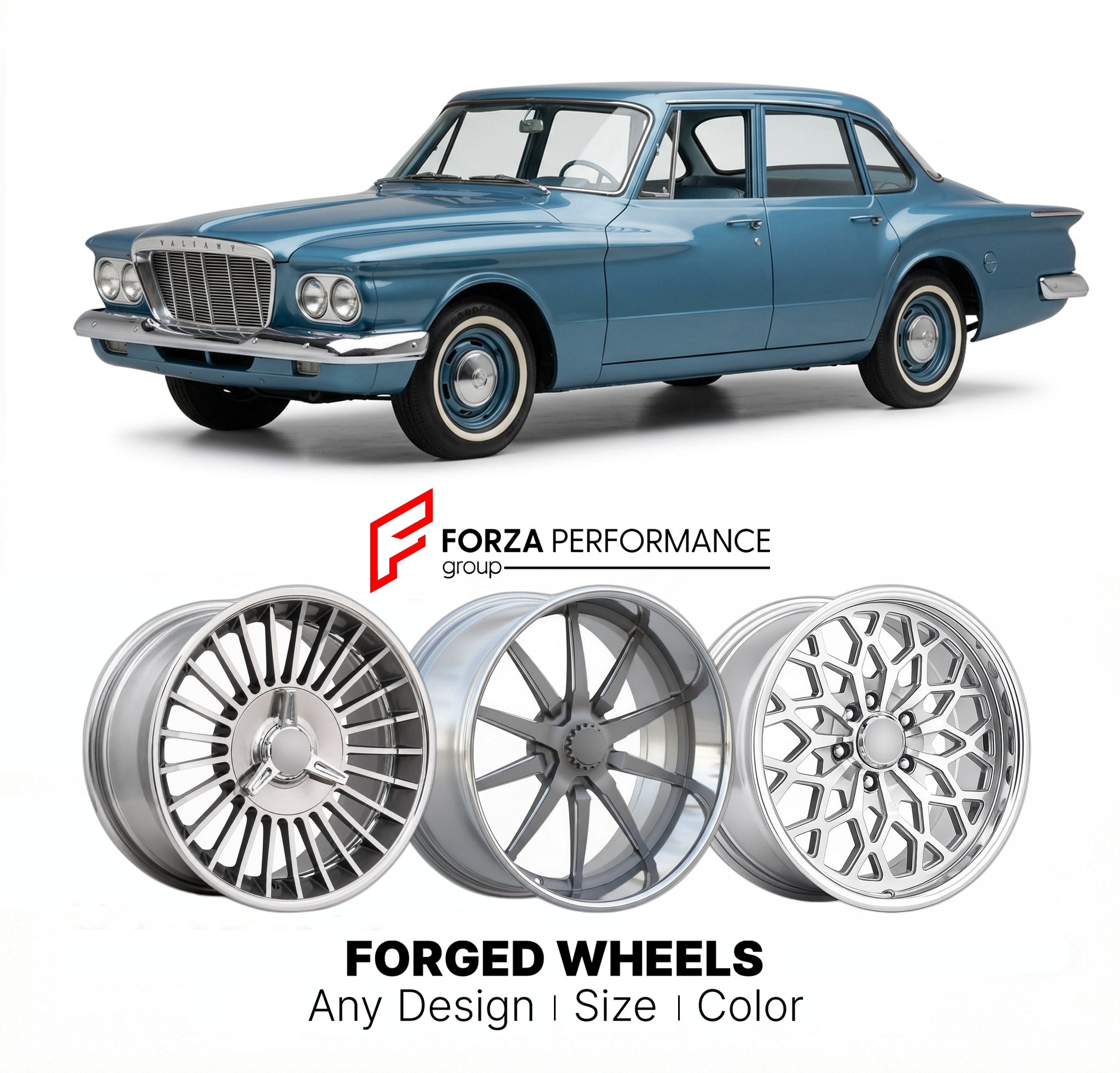 CUSTOM CLASSIC VINTAGE RESTOMOD RETRO OLD SCHOOL FORGED WHEELS RIMS for PLYMOUTH VALIANT 1960 - 1962