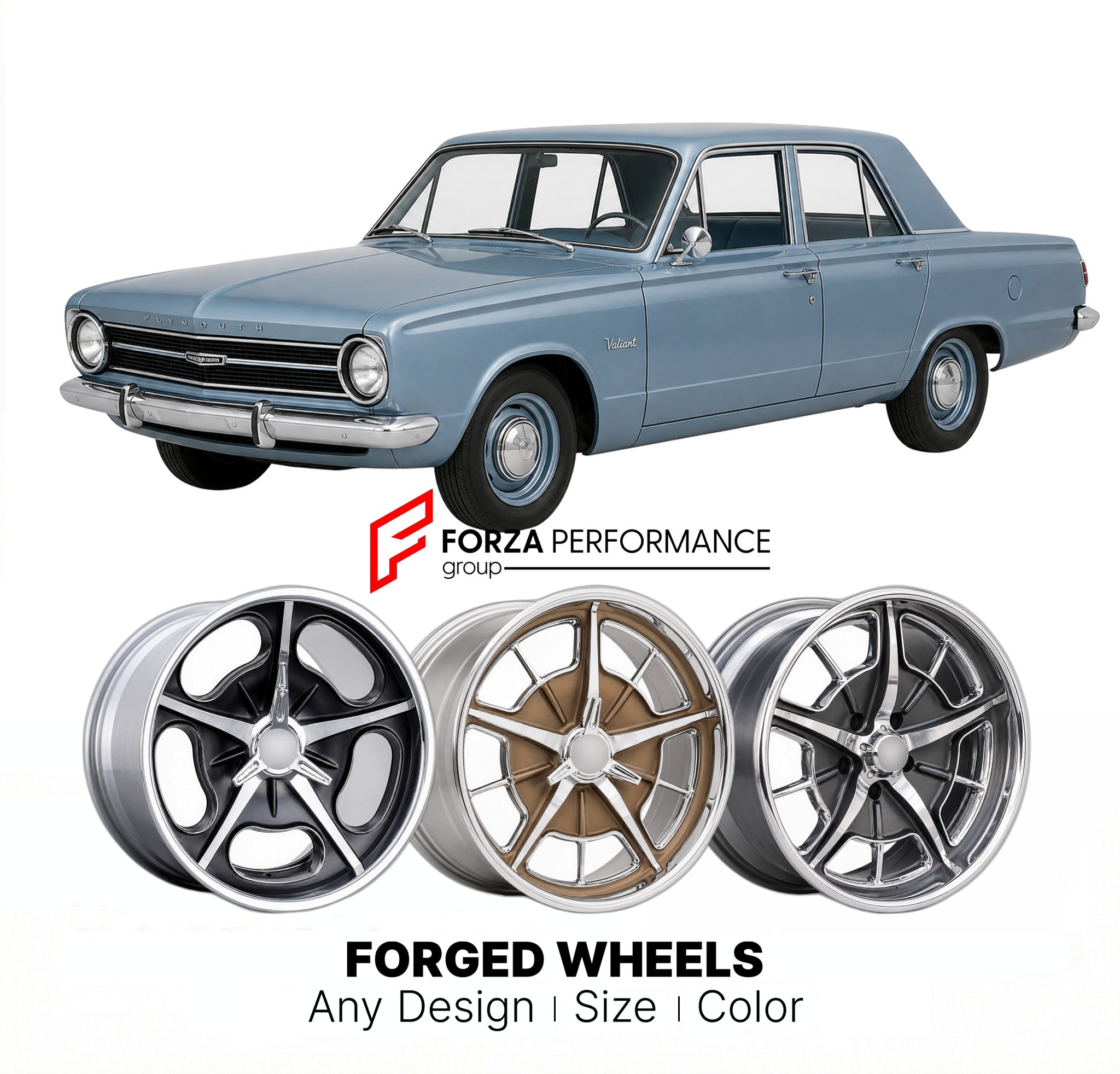 CUSTOM CLASSIC VINTAGE RESTOMOD RETRO OLD SCHOOL FORGED WHEELS RIMS for PLYMOUTH VALIANT 1963 - 1966