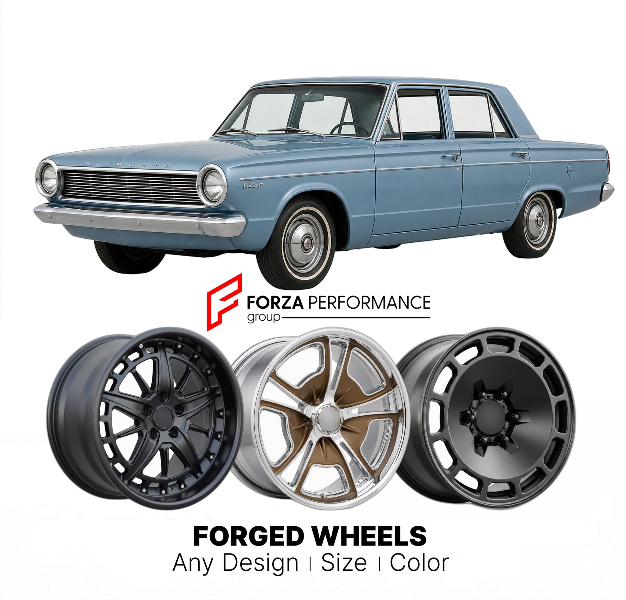 CUSTOM CLASSIC VINTAGE RESTOMOD RETRO OLD SCHOOL FORGED WHEELS RIMS for PLYMOUTH VALIANT 1967 - 1973