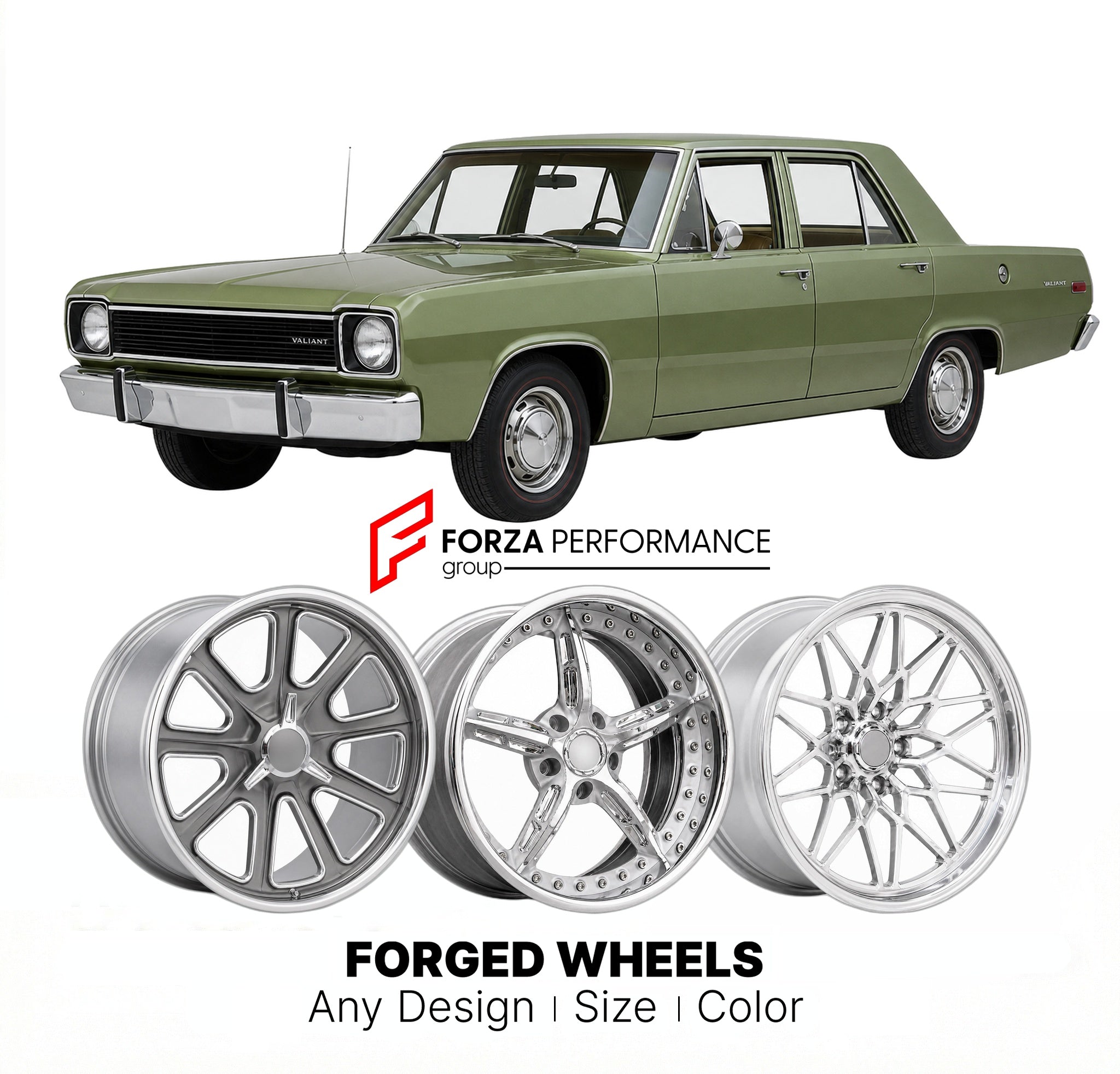 CUSTOM CLASSIC VINTAGE RESTOMOD RETRO OLD SCHOOL FORGED WHEELS RIMS for PLYMOUTH VALIANT 1974 - 1976