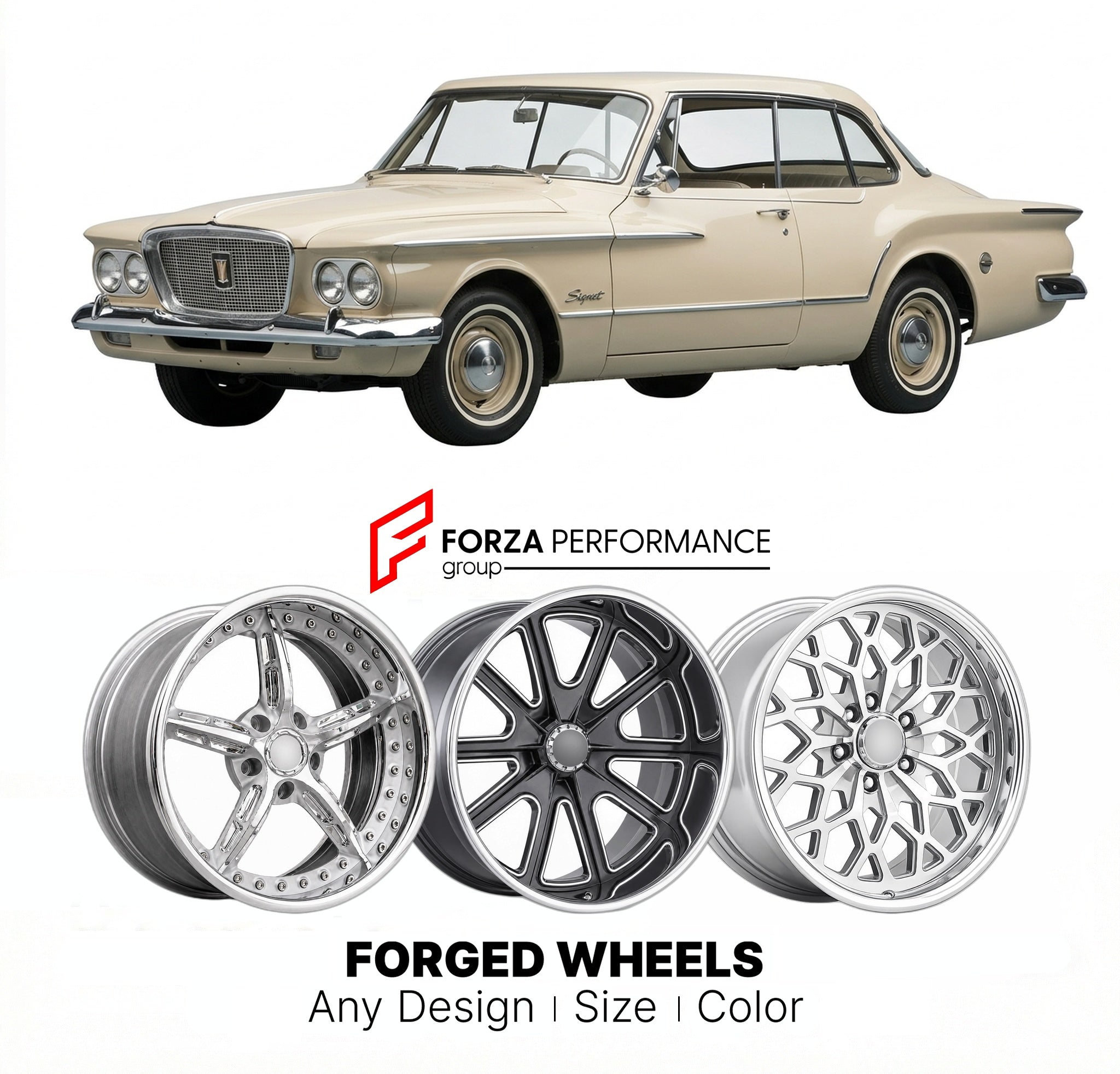 CUSTOM CLASSIC VINTAGE RESTOMOD RETRO OLD SCHOOL FORGED WHEELS RIMS for PLYMOUTH VALIANT SIGNET 1960 - 1962
