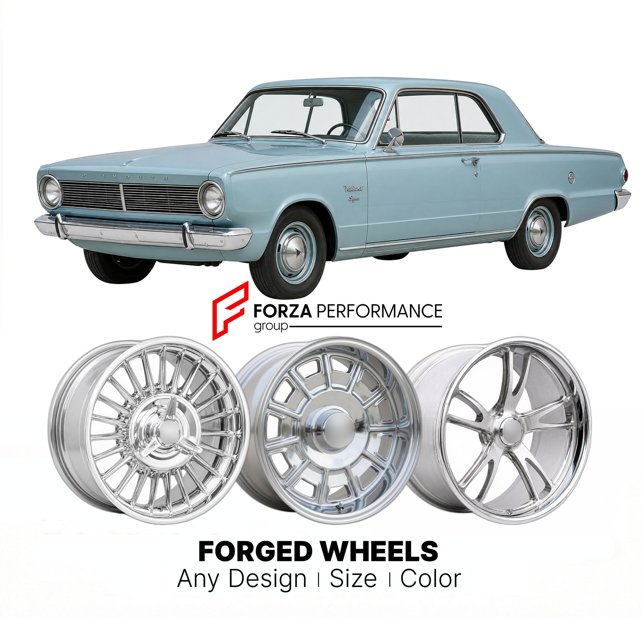 CUSTOM CLASSIC VINTAGE RESTOMOD RETRO OLD SCHOOL FORGED WHEELS RIMS for PLYMOUTH VALIANT SIGNET 1963 - 1966