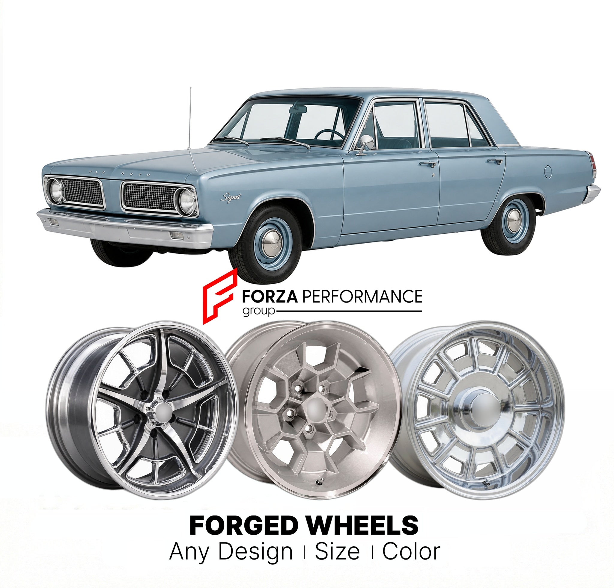 CUSTOM CLASSIC VINTAGE RESTOMOD RETRO OLD SCHOOL FORGED WHEELS RIMS for PLYMOUTH VALIANT SIGNET 1967 - 1973