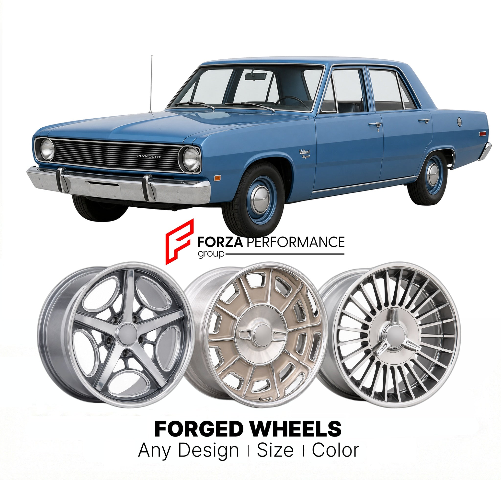 CUSTOM CLASSIC VINTAGE RESTOMOD RETRO OLD SCHOOL FORGED WHEELS RIMS for PLYMOUTH VALIANT SIGNET 1974 - 1976