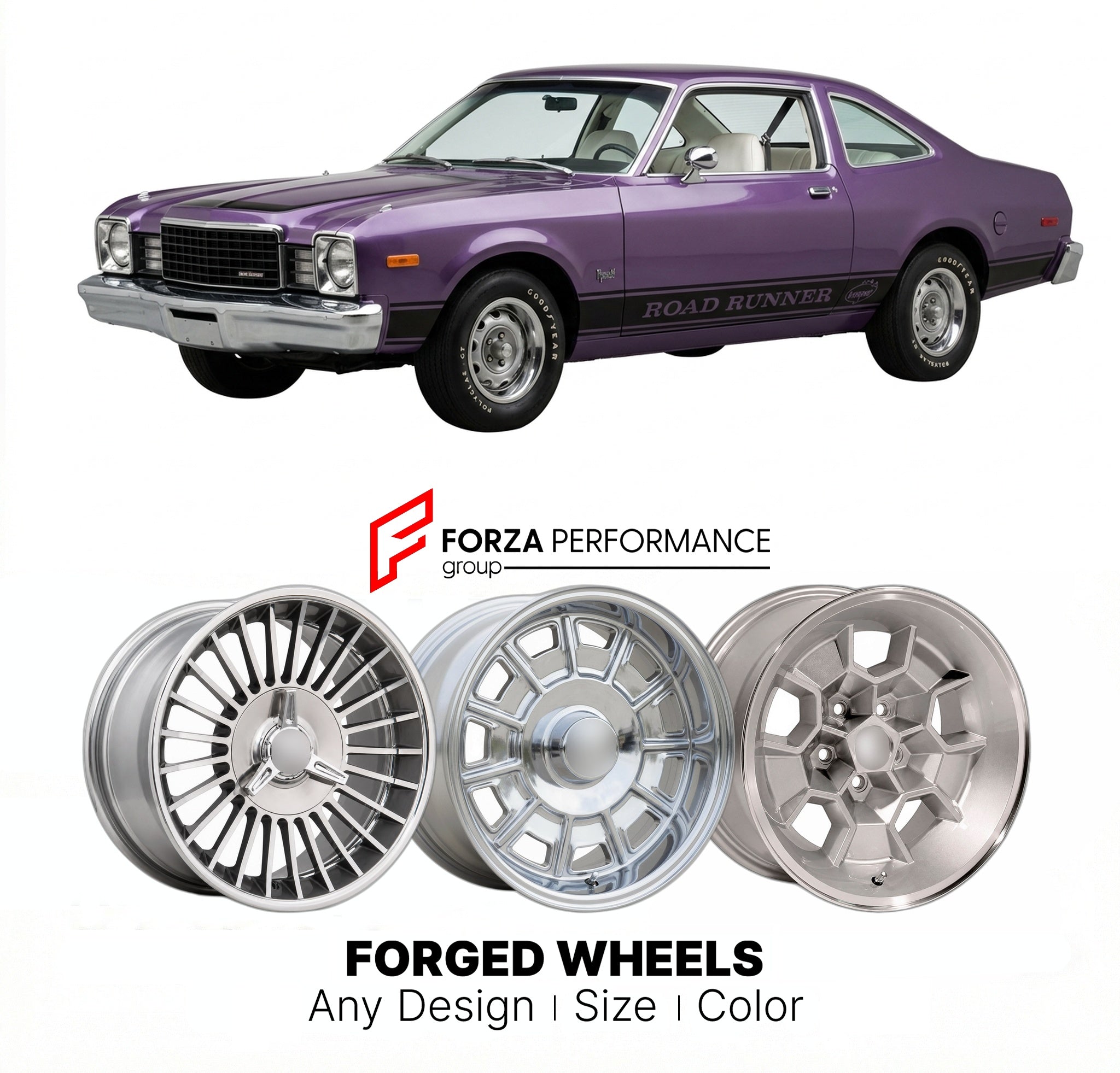 CUSTOM CLASSIC VINTAGE RESTOMOD RETRO OLD SCHOOL FORGED WHEELS RIMS for PLYMOUTH VOLARE ROAD RUNNER 1976 - 1977