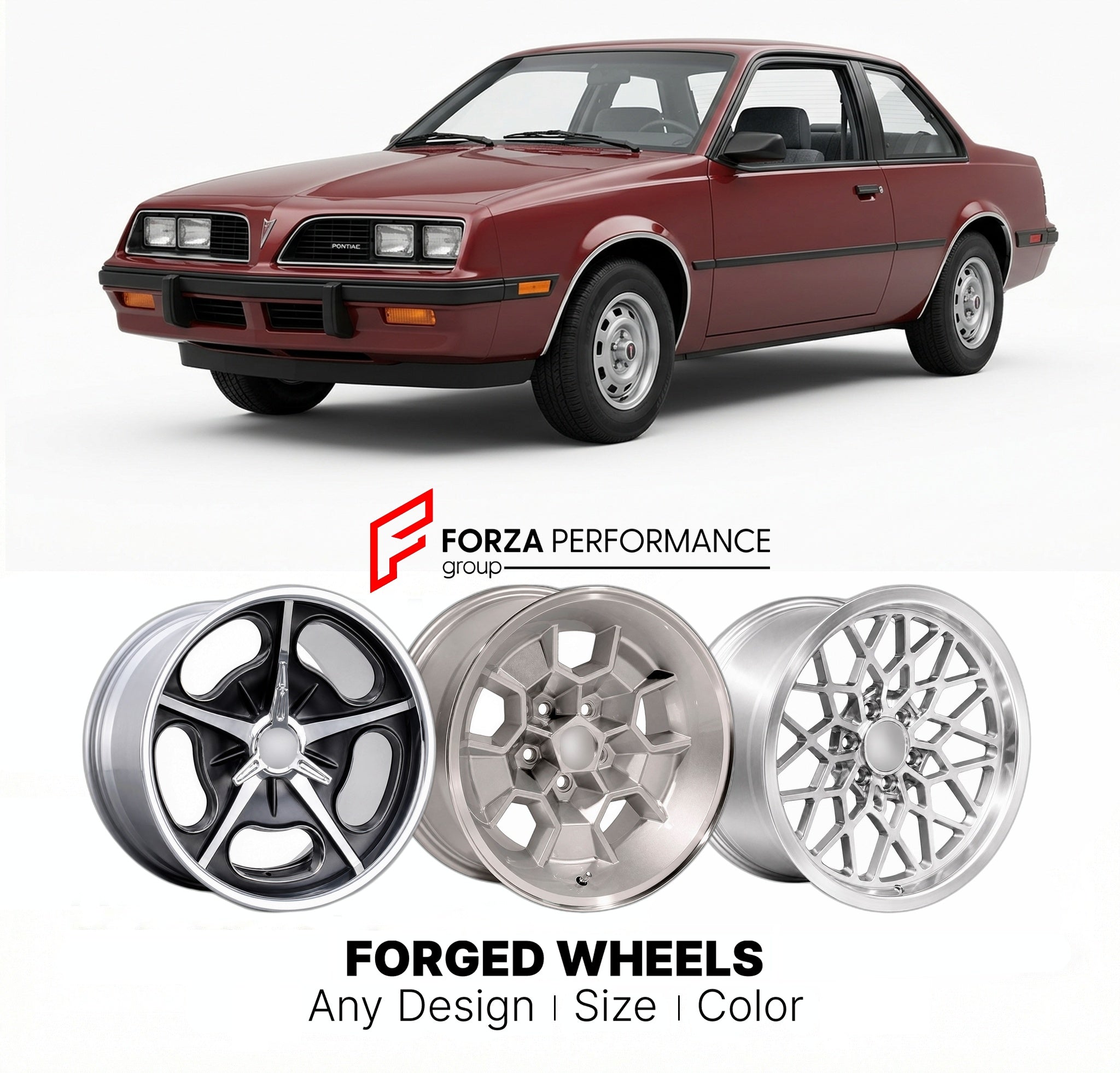 CUSTOM CLASSIC VINTAGE RESTOMOD RETRO OLD SCHOOL FORGED WHEELS RIMS for PONTIAC 2000 SUNBIRD 1983 - 1984