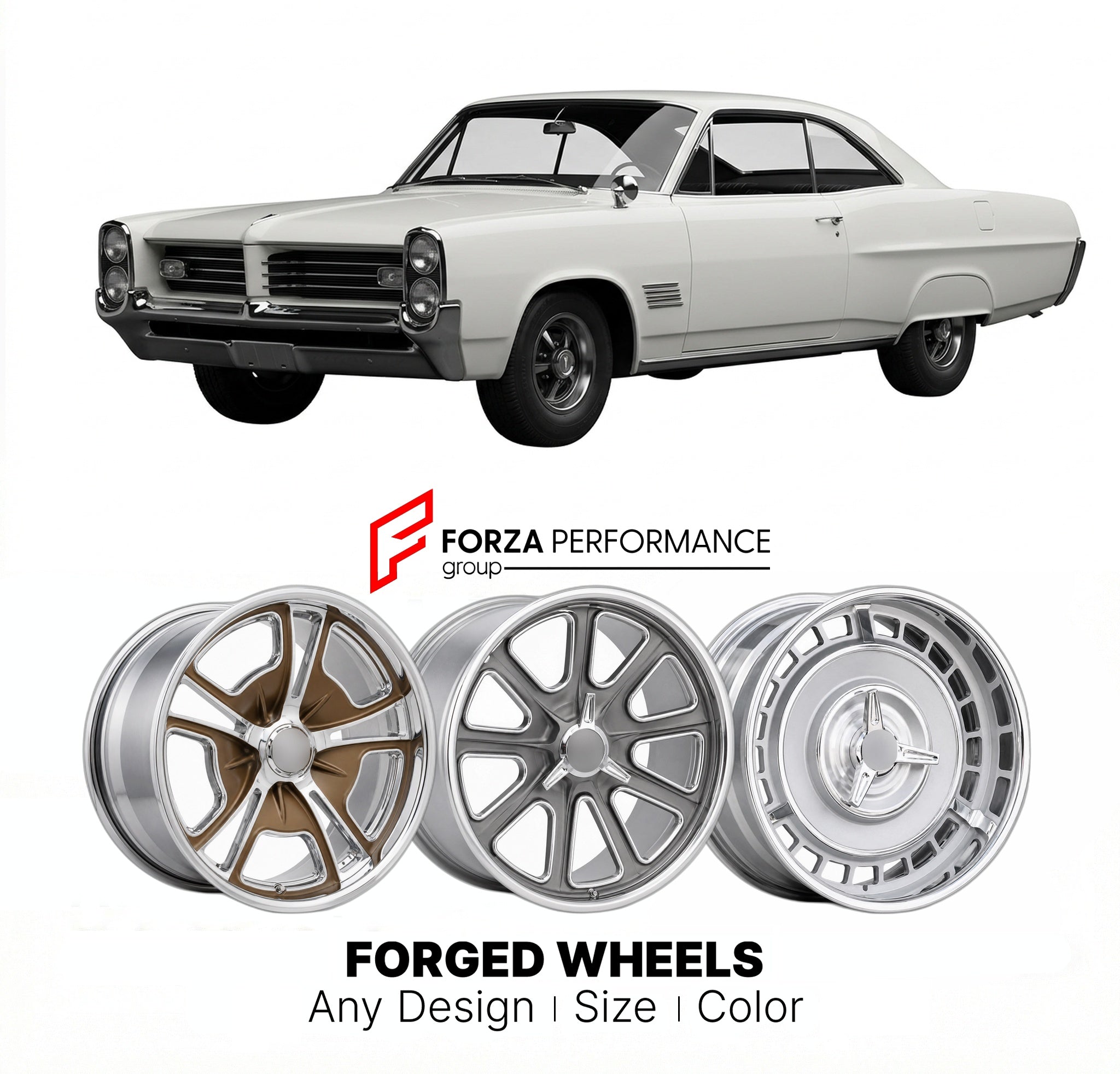 CUSTOM CLASSIC VINTAGE RESTOMOD RETRO OLD SCHOOL FORGED WHEELS RIMS for PONTIAC 2+2 1964 - 1967