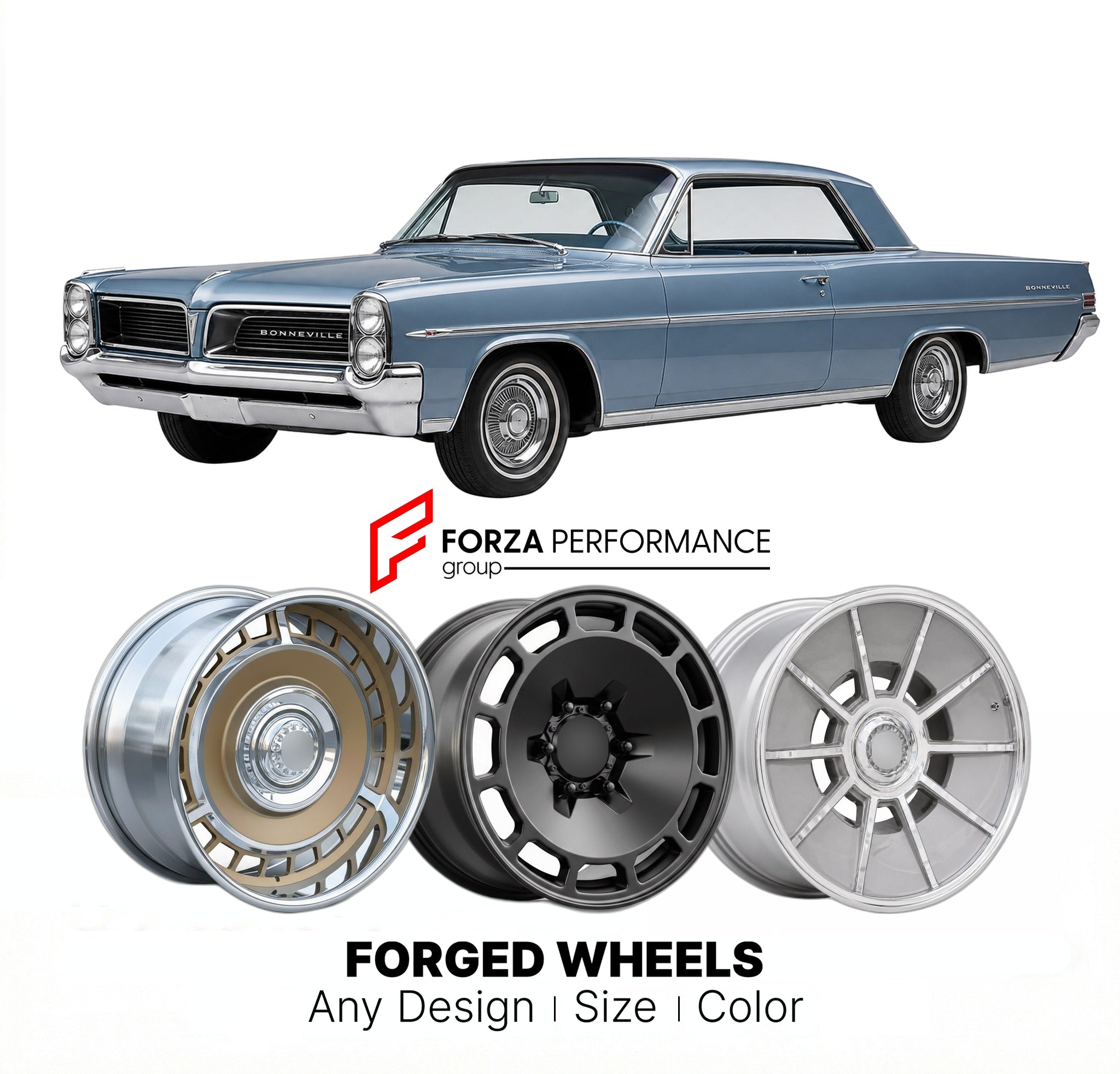 CUSTOM CLASSIC VINTAGE RESTOMOD RETRO OLD SCHOOL FORGED WHEELS RIMS for PONTIAC BONNEVILLE 1961 - 1964