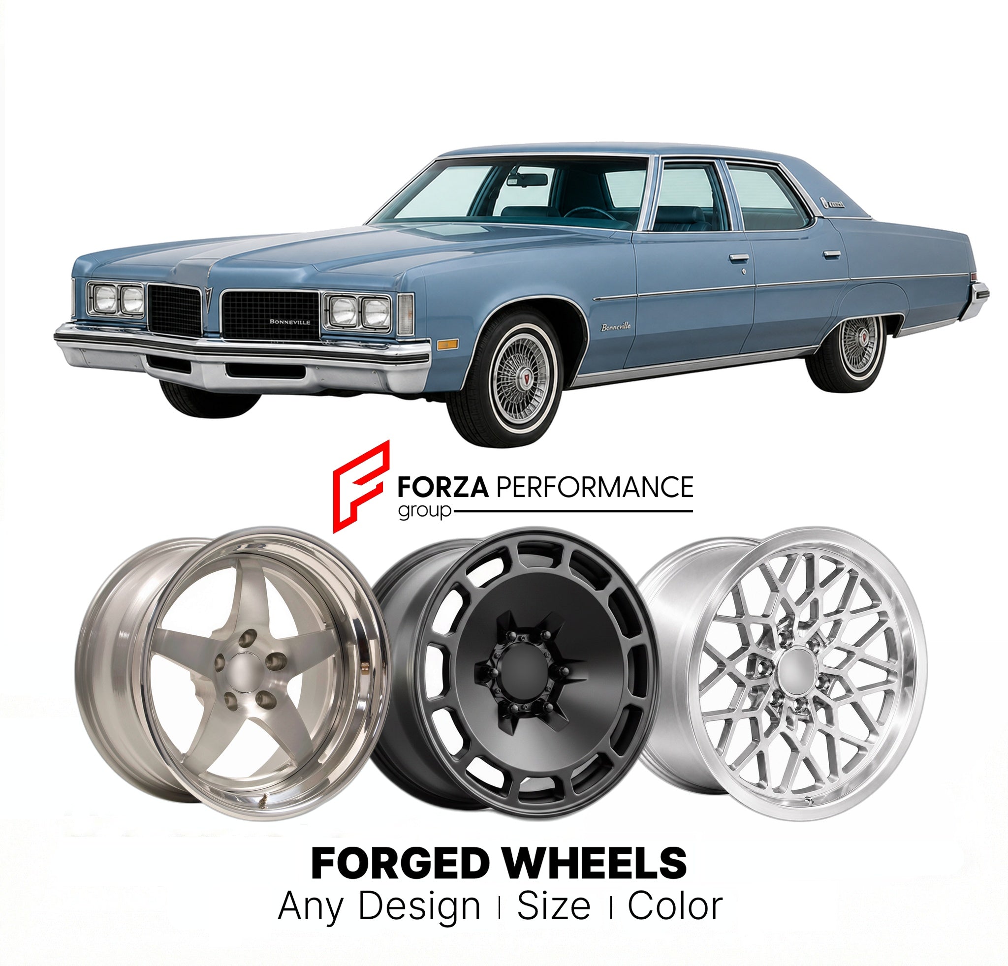 CUSTOM CLASSIC VINTAGE RESTOMOD RETRO OLD SCHOOL FORGED WHEELS RIMS for PONTIAC BONNEVILLE 1977 - 1981