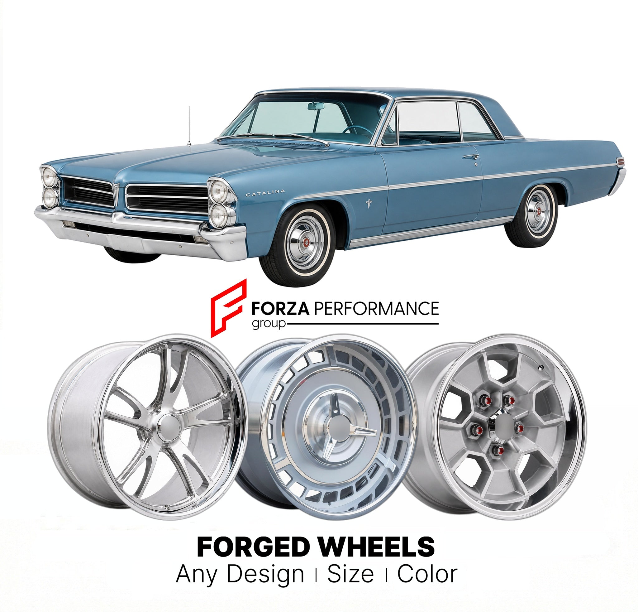 CUSTOM CLASSIC VINTAGE RESTOMOD RETRO OLD SCHOOL FORGED WHEELS RIMS for PONTIAC CATALINA 1961 - 1964