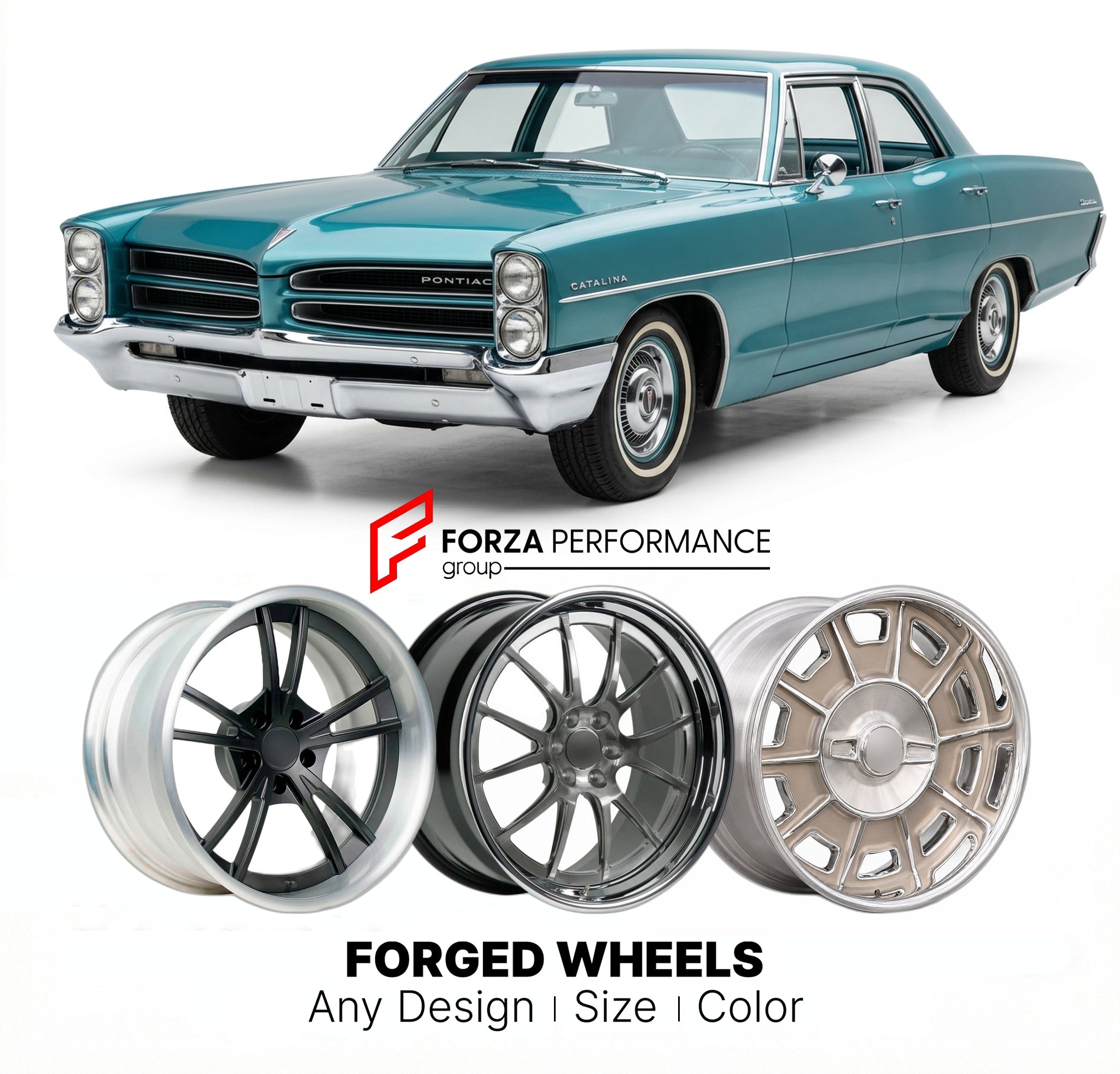 CUSTOM CLASSIC VINTAGE RESTOMOD RETRO OLD SCHOOL FORGED WHEELS RIMS for PONTIAC CATALINA 1965 - 1970