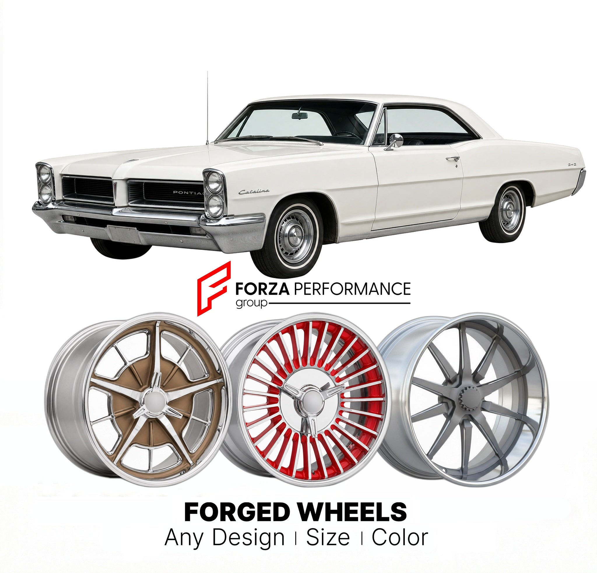 CUSTOM CLASSIC VINTAGE RESTOMOD RETRO OLD SCHOOL FORGED WHEELS RIMS for PONTIAC CATALINA 2+2 1964 - 1964