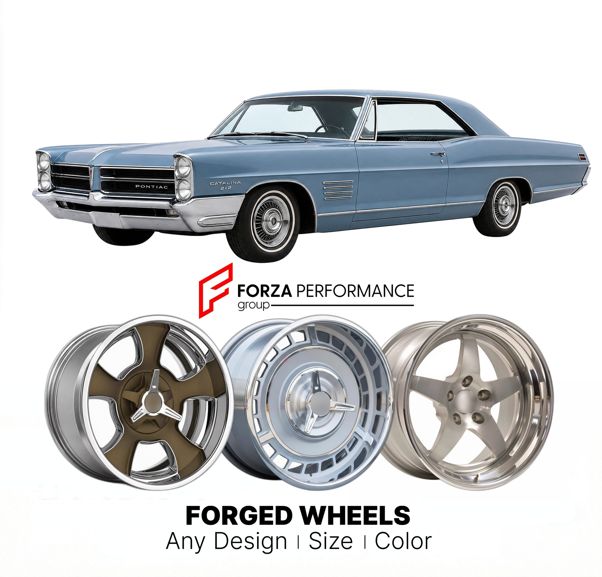 CUSTOM CLASSIC VINTAGE RESTOMOD RETRO OLD SCHOOL FORGED WHEELS RIMS for PONTIAC CATALINA 2+2 1965 - 1967