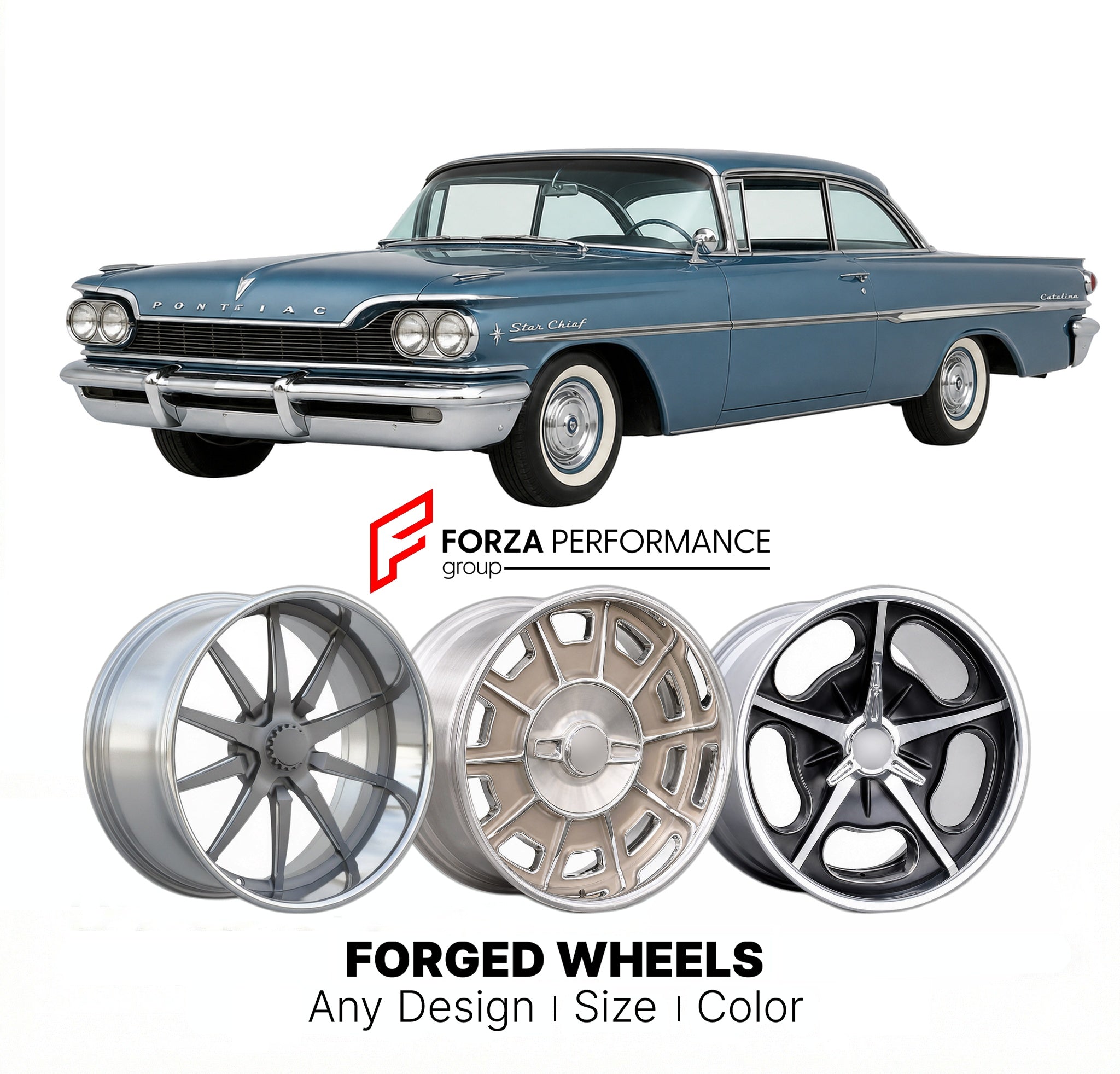 CUSTOM CLASSIC VINTAGE RESTOMOD RETRO OLD SCHOOL FORGED WHEELS RIMS for PONTIAC CATALINA STAR CHIEF 1959 - 1960