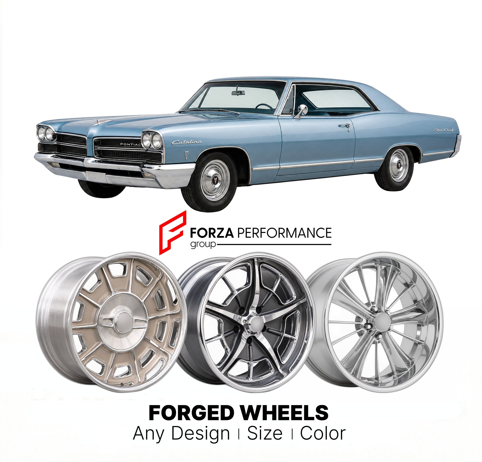 CUSTOM CLASSIC VINTAGE RESTOMOD RETRO OLD SCHOOL FORGED WHEELS RIMS for PONTIAC CATALINA STAR CHIEF 1965 - 1966