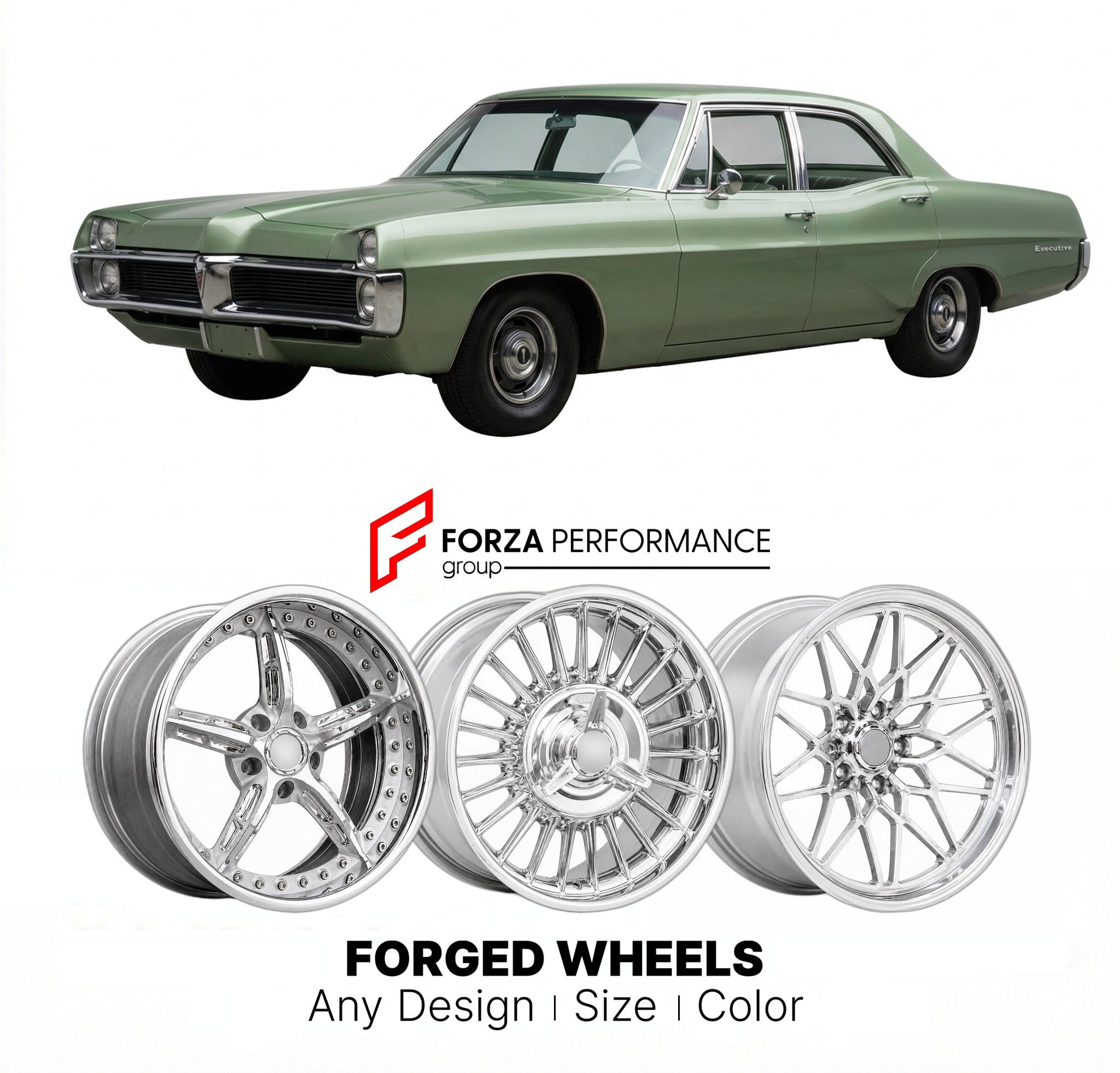 CUSTOM CLASSIC VINTAGE RESTOMOD RETRO OLD SCHOOL FORGED WHEELS RIMS for PONTIAC EXECUTIVE 1967 - 1970
