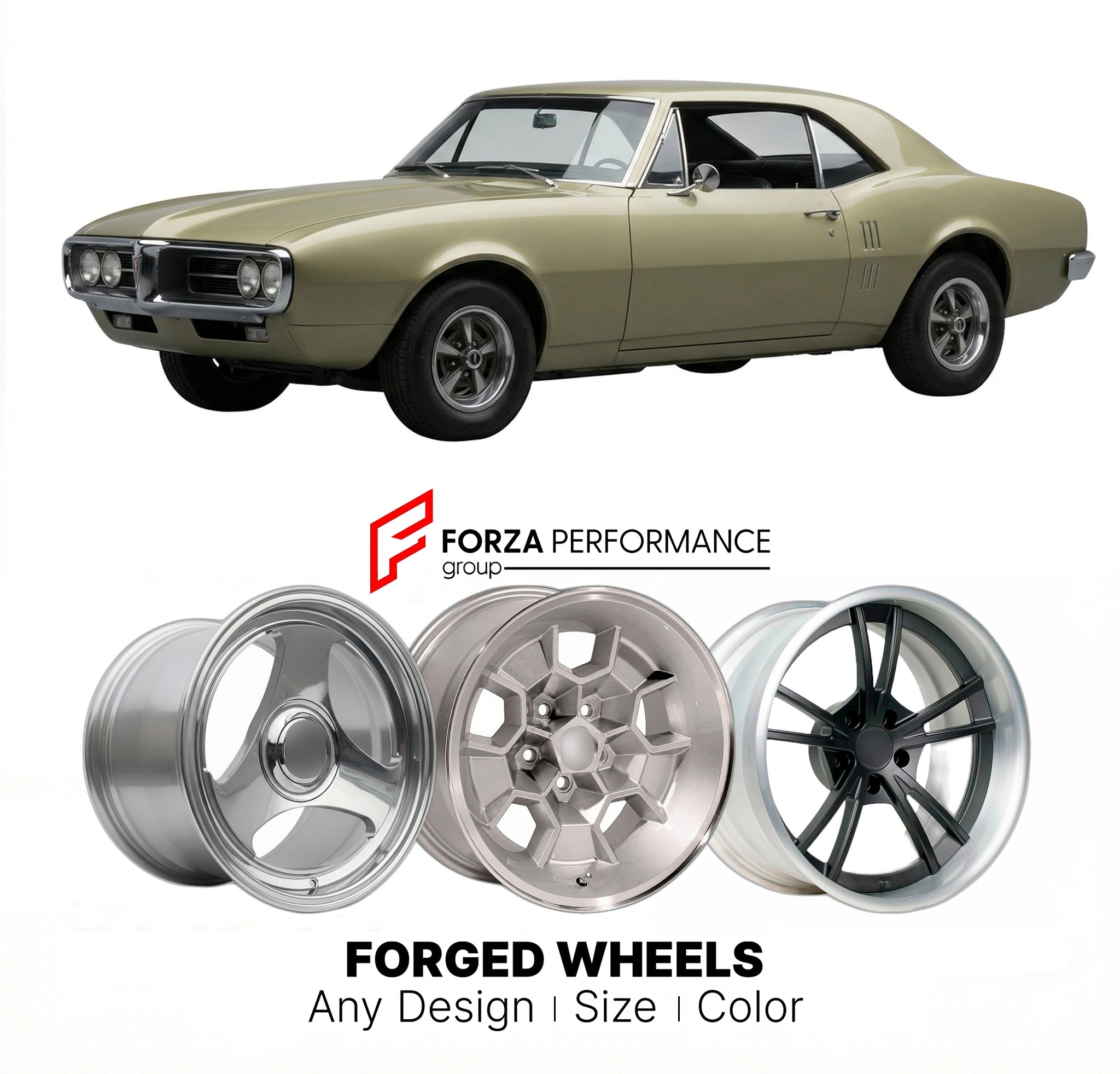 CUSTOM CLASSIC VINTAGE RESTOMOD RETRO OLD SCHOOL FORGED WHEELS RIMS for PONTIAC FIREBIRD 1967 - 1969