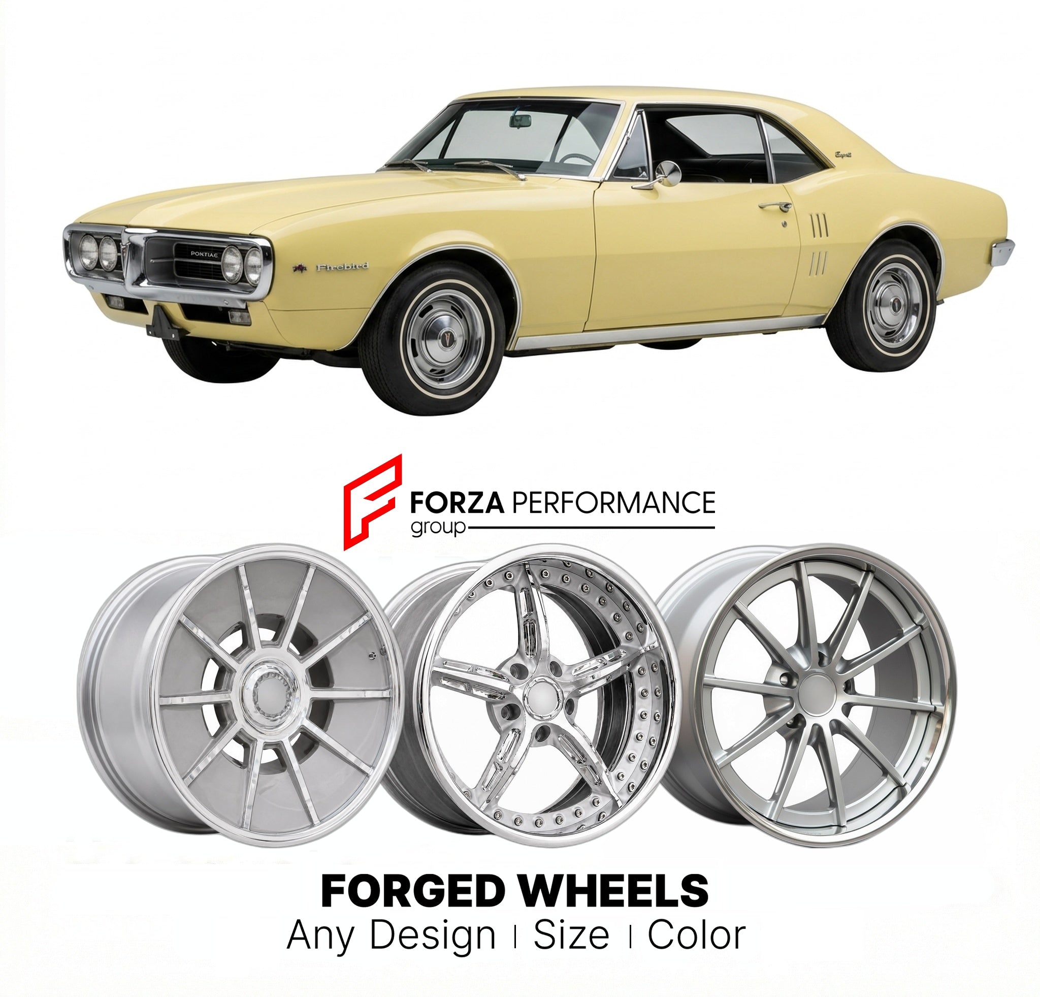 CUSTOM CLASSIC VINTAGE RESTOMOD RETRO OLD SCHOOL FORGED WHEELS RIMS for PONTIAC FIREBIRD ESPRIT 1967 - 1969