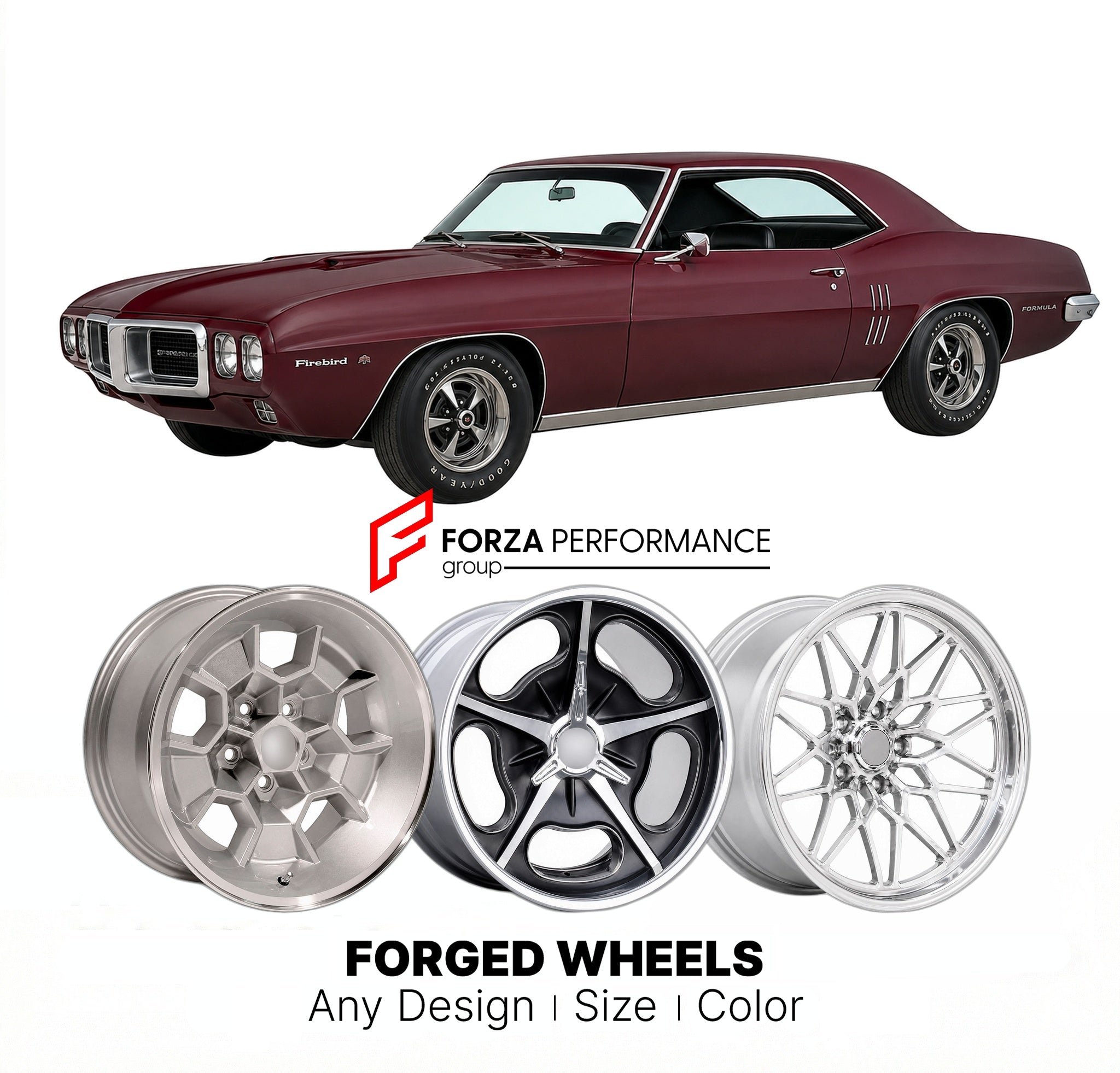 CUSTOM CLASSIC VINTAGE RESTOMOD RETRO OLD SCHOOL FORGED WHEELS RIMS for PONTIAC FIREBIRD FORMULA 1969 - 1969