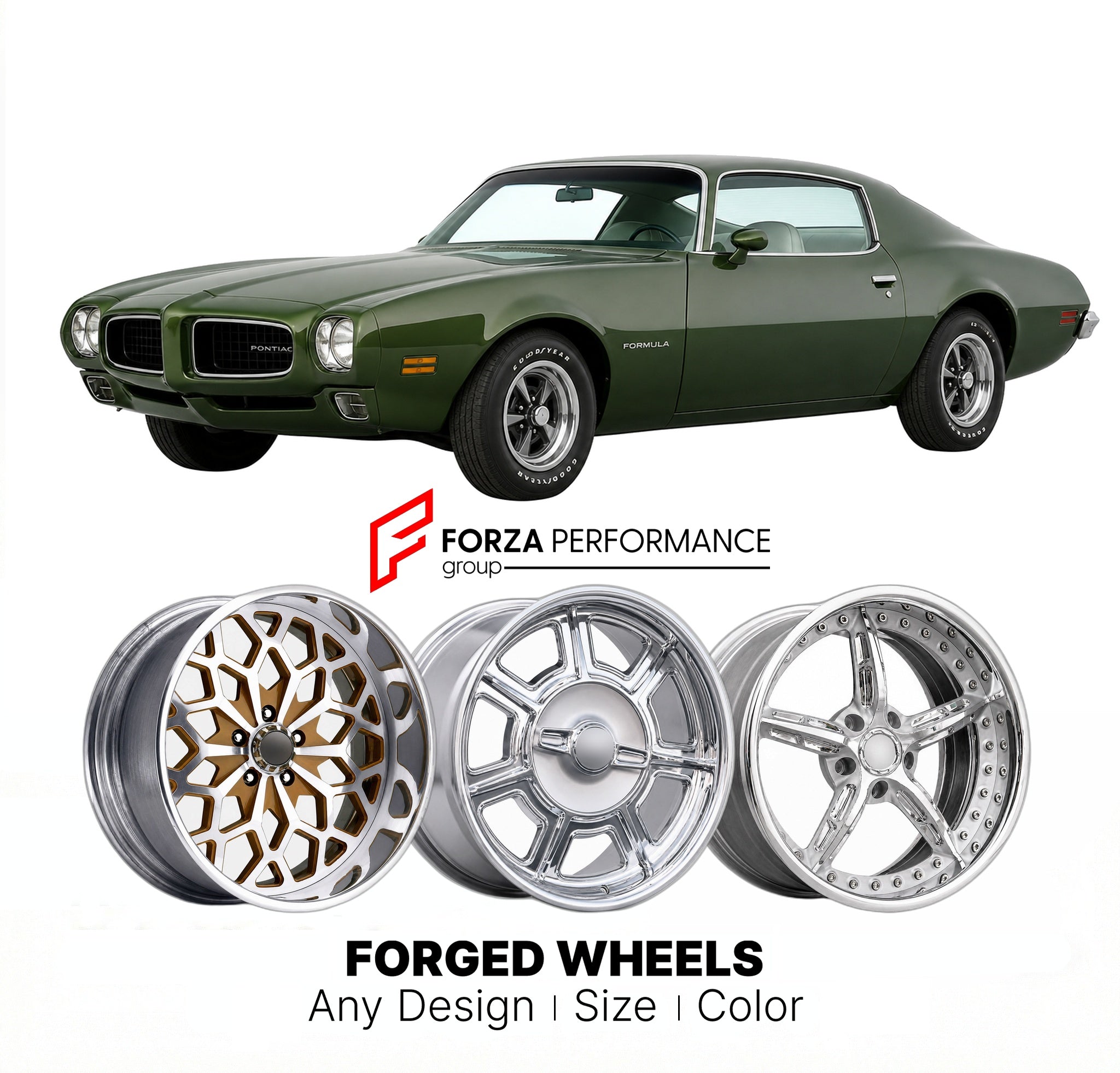 CUSTOM CLASSIC VINTAGE RESTOMOD RETRO OLD SCHOOL FORGED WHEELS RIMS for PONTIAC FIREBIRD FORMULA 1970 - 1981